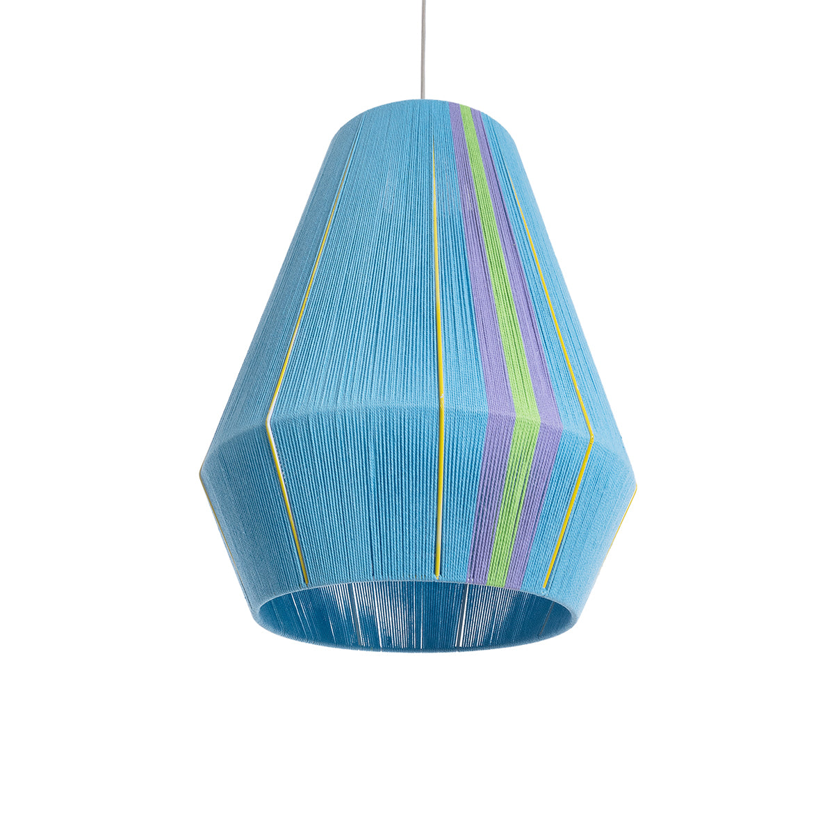 GloboStar® HABANA 02336 Boho Κρεμαστό Φωτιστικό Οροφής Μονόφωτο 1 x E27 AC220-240V IP20 - Φ50 x Υ60cm - Γαλάζιο με Μωβ και Πράσινο με Κίτρινες Λεπτομέριες Λεπτό Νήμα Βαμβακερό Πλέγμα - 5 Χρόνια Εγγύηση - ledmania.gr
