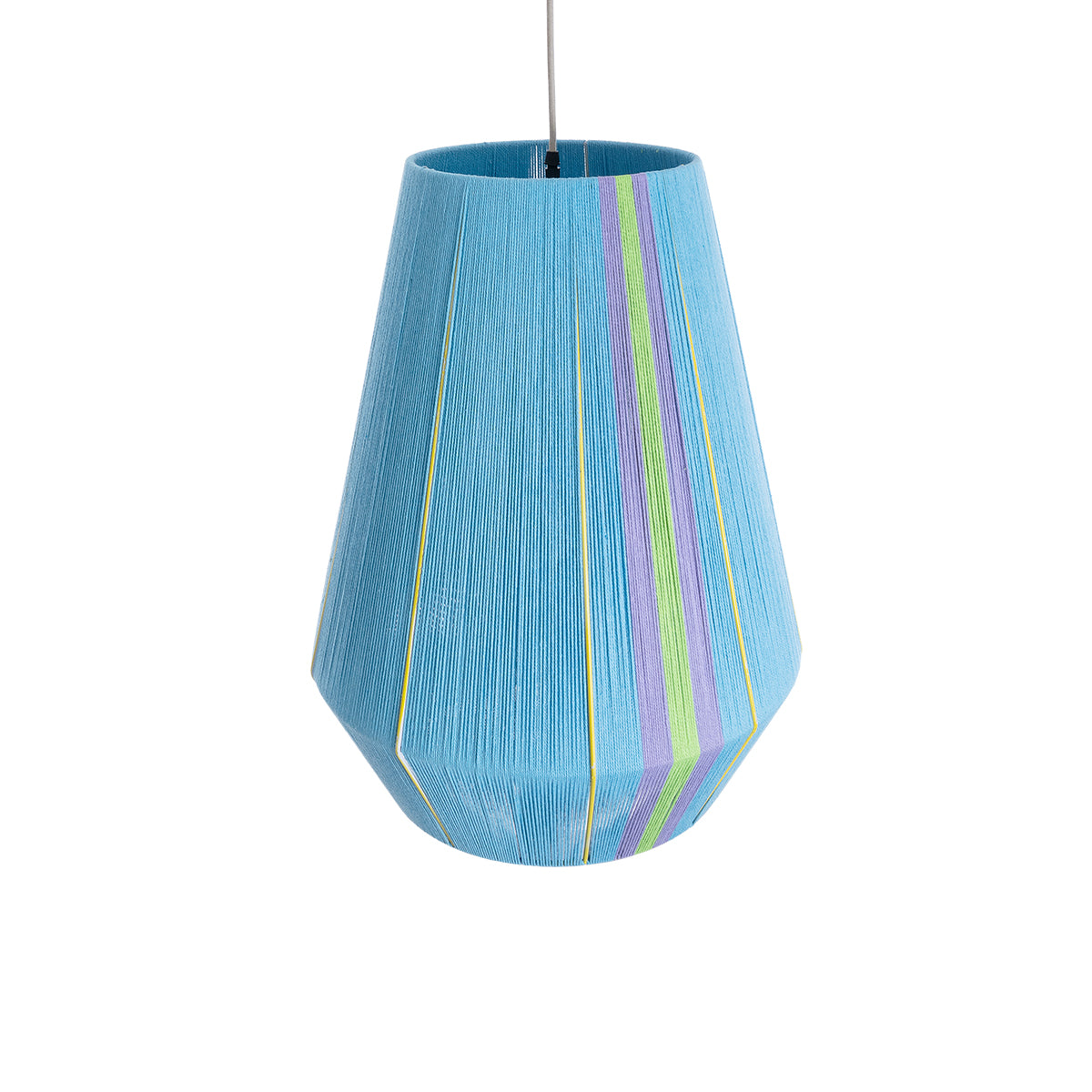 GloboStar® HABANA 02336 Boho Κρεμαστό Φωτιστικό Οροφής Μονόφωτο 1 x E27 AC220-240V IP20 - Φ50 x Υ60cm - Γαλάζιο με Μωβ και Πράσινο με Κίτρινες Λεπτομέριες Λεπτό Νήμα Βαμβακερό Πλέγμα - 5 Χρόνια Εγγύηση - ledmania.gr