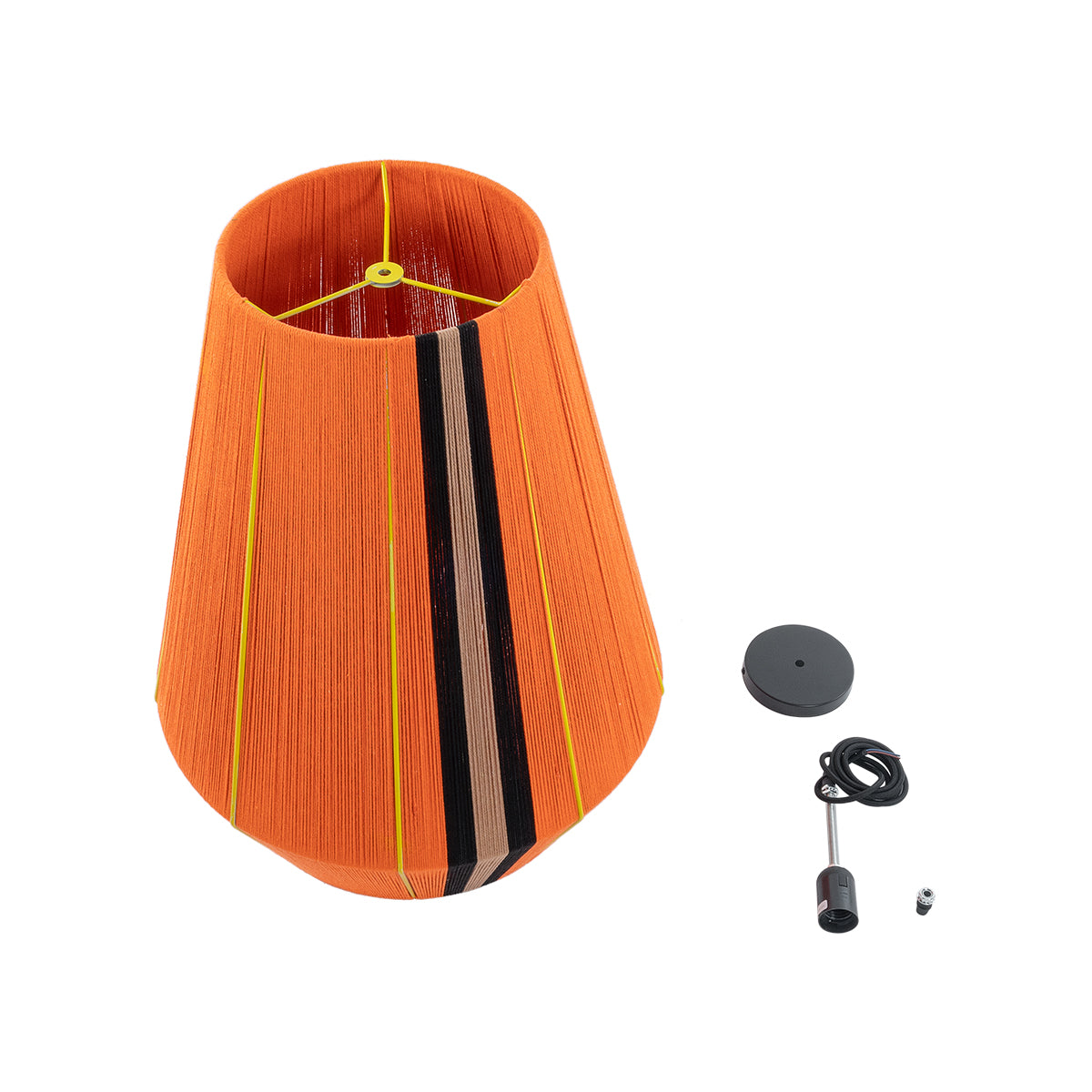 GloboStar® HABANA 02337 Boho Κρεμαστό Φωτιστικό Οροφής Μονόφωτο 1 x E27 AC220-240V IP20 - Φ50 x Υ60cm - Πορτοκαλί με Μαύρο και Καφέ με Κίτρινες Λεπτομέριες Λεπτό Νήμα Βαμβακερό Πλέγμα - 5 Χρόνια Εγγύηση - ledmania.gr