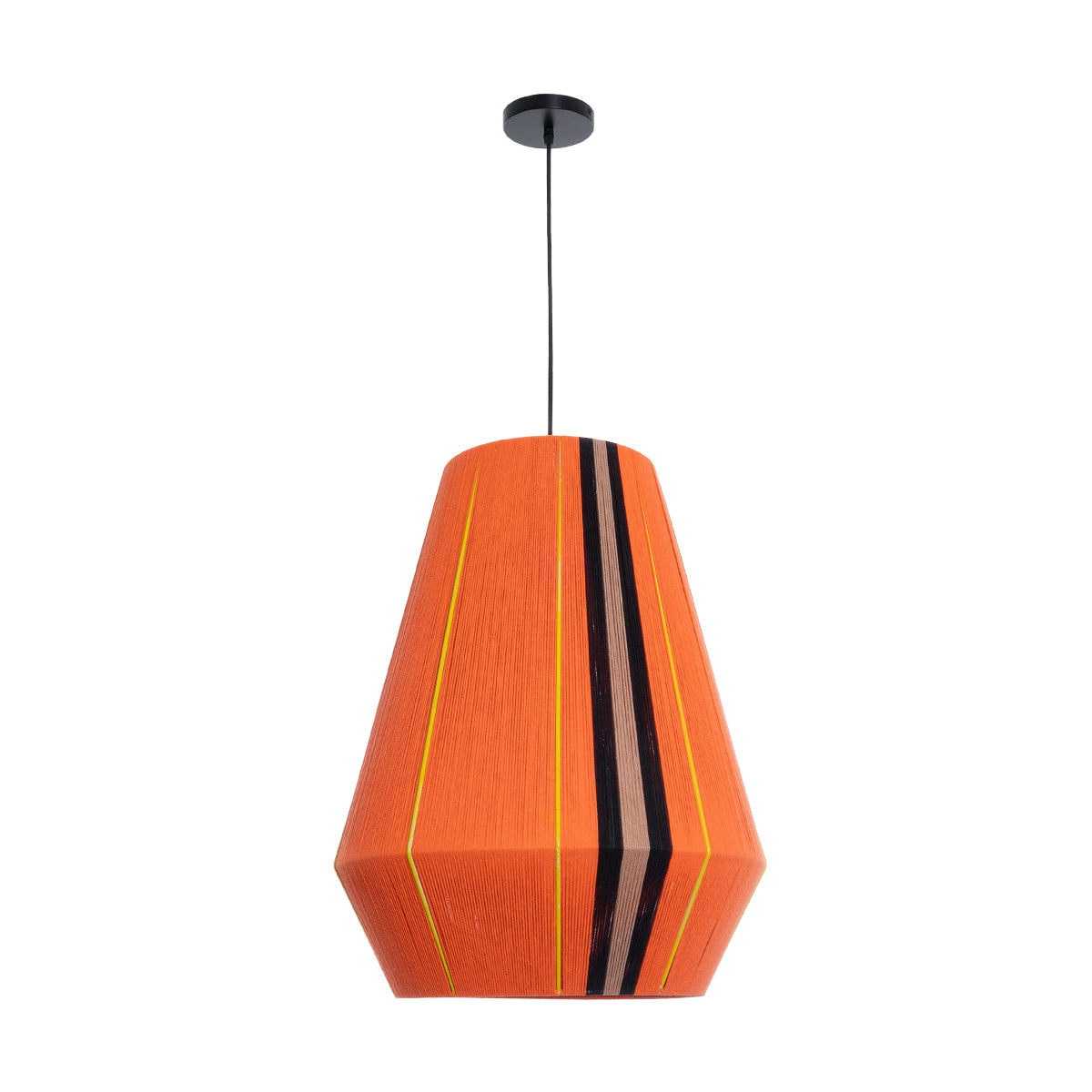 GloboStar® HABANA 02337 Boho Κρεμαστό Φωτιστικό Οροφής Μονόφωτο 1 x E27 AC220-240V IP20 - Φ50 x Υ60cm - Πορτοκαλί με Μαύρο και Καφέ με Κίτρινες Λεπτομέριες Λεπτό Νήμα Βαμβακερό Πλέγμα - 5 Χρόνια Εγγύηση - ledmania.gr