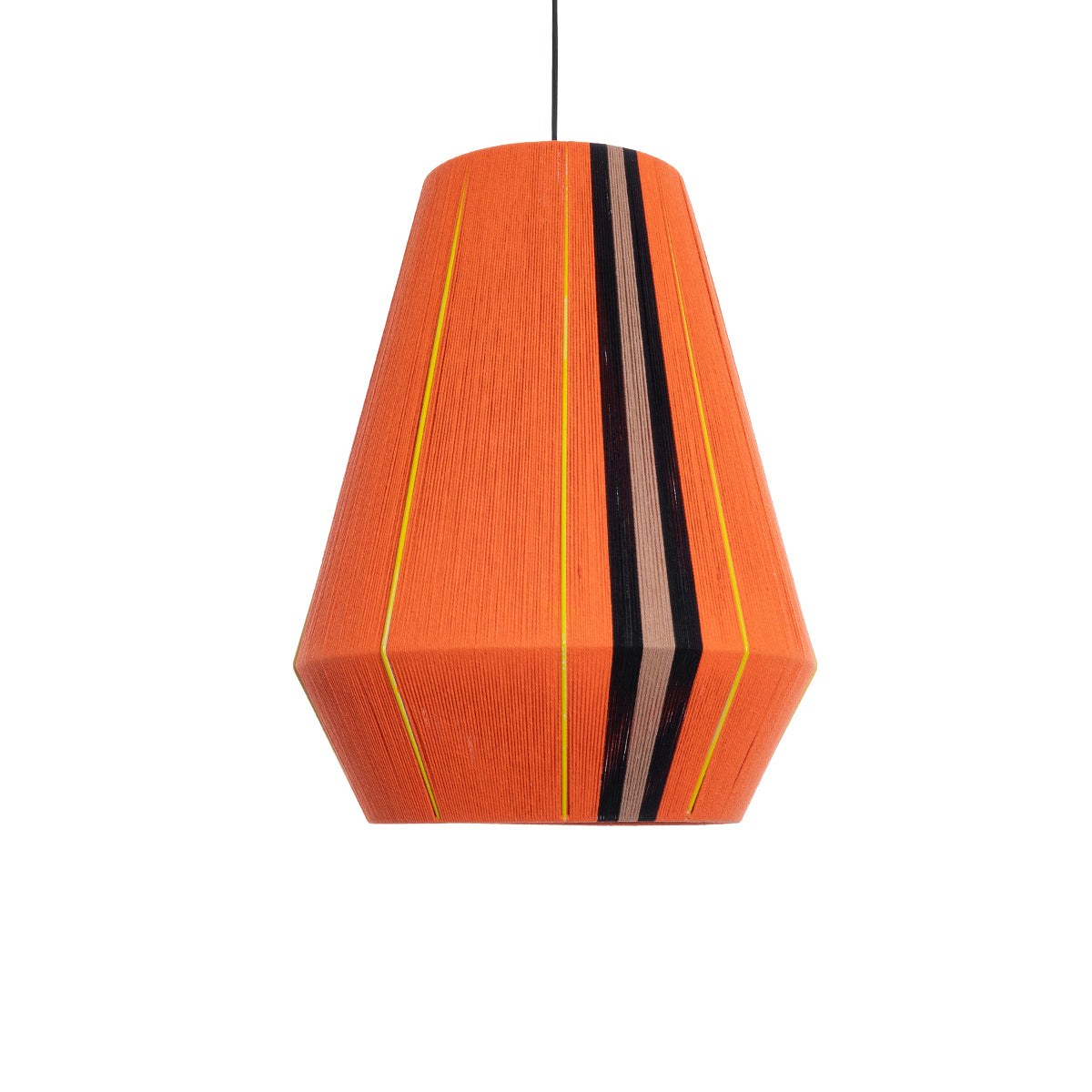 GloboStar® HABANA 02337 Boho Κρεμαστό Φωτιστικό Οροφής Μονόφωτο 1 x E27 AC220-240V IP20 - Φ50 x Υ60cm - Πορτοκαλί με Μαύρο και Καφέ με Κίτρινες Λεπτομέριες Λεπτό Νήμα Βαμβακερό Πλέγμα - 5 Χρόνια Εγγύηση - ledmania.gr