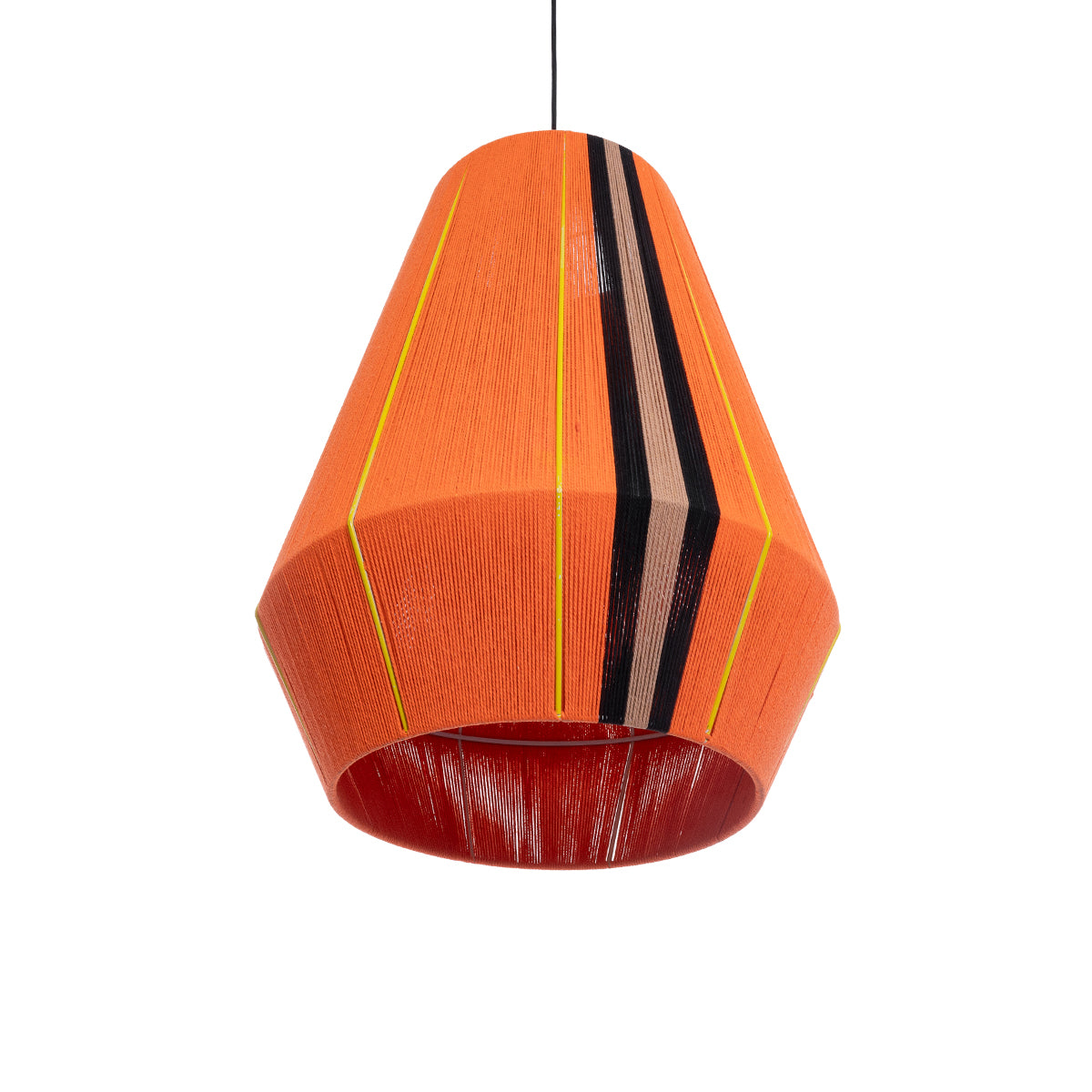 GloboStar® HABANA 02337 Boho Κρεμαστό Φωτιστικό Οροφής Μονόφωτο 1 x E27 AC220-240V IP20 - Φ50 x Υ60cm - Πορτοκαλί με Μαύρο και Καφέ με Κίτρινες Λεπτομέριες Λεπτό Νήμα Βαμβακερό Πλέγμα - 5 Χρόνια Εγγύηση - ledmania.gr