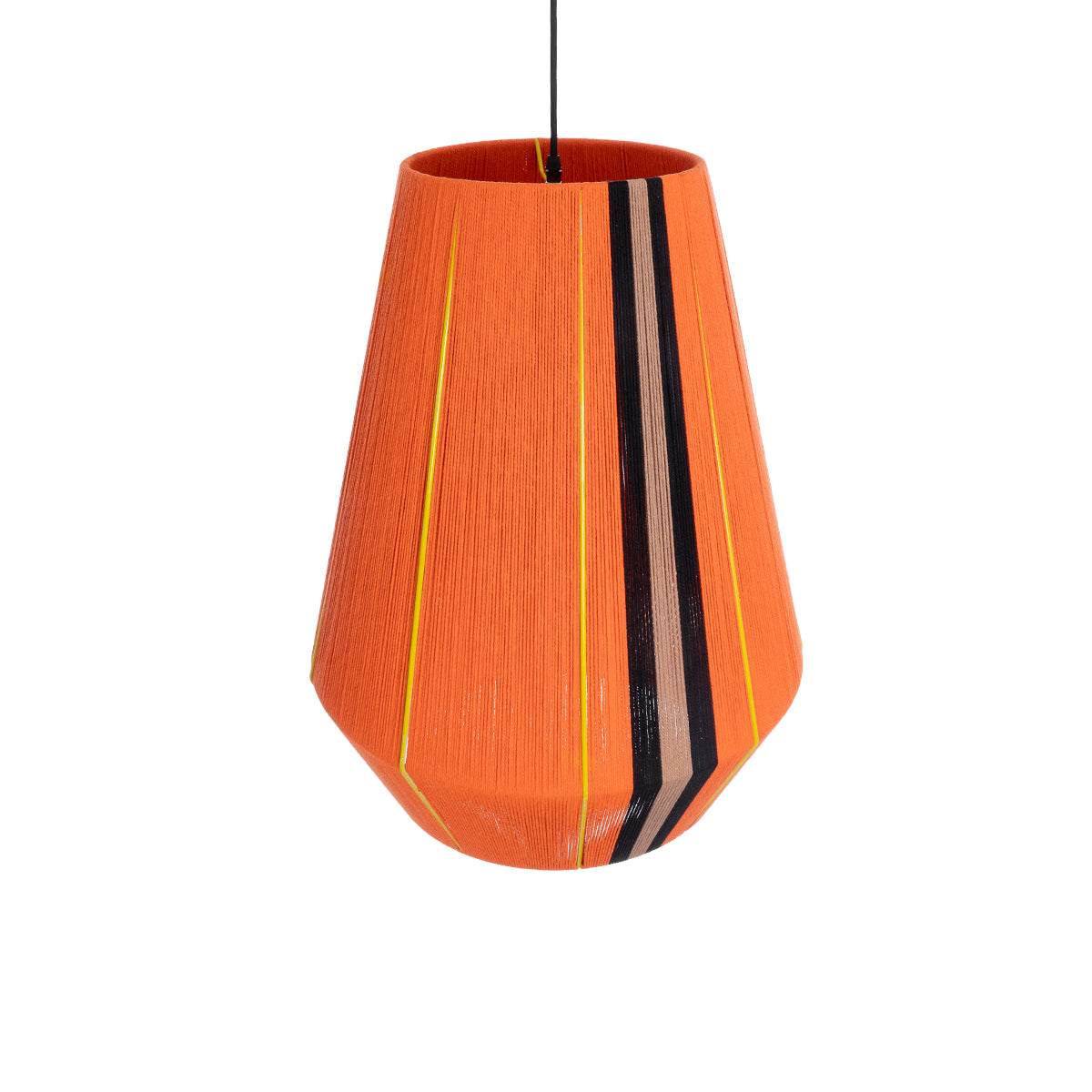 GloboStar® HABANA 02337 Boho Κρεμαστό Φωτιστικό Οροφής Μονόφωτο 1 x E27 AC220-240V IP20 - Φ50 x Υ60cm - Πορτοκαλί με Μαύρο και Καφέ με Κίτρινες Λεπτομέριες Λεπτό Νήμα Βαμβακερό Πλέγμα - 5 Χρόνια Εγγύηση - ledmania.gr