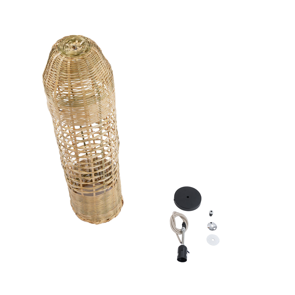 GloboStar® WAIKIKI 02350 Boho Κρεμαστό Φωτιστικό Οροφής Μονόφωτο 1 x E27 AC220-240V IP20 - Φ20 x Υ80cm - Μπεζ Ξύλινο Μπαμπού Πλέγμα Καμπάνα - 5 Χρόνια Εγγύηση - ledmania.gr