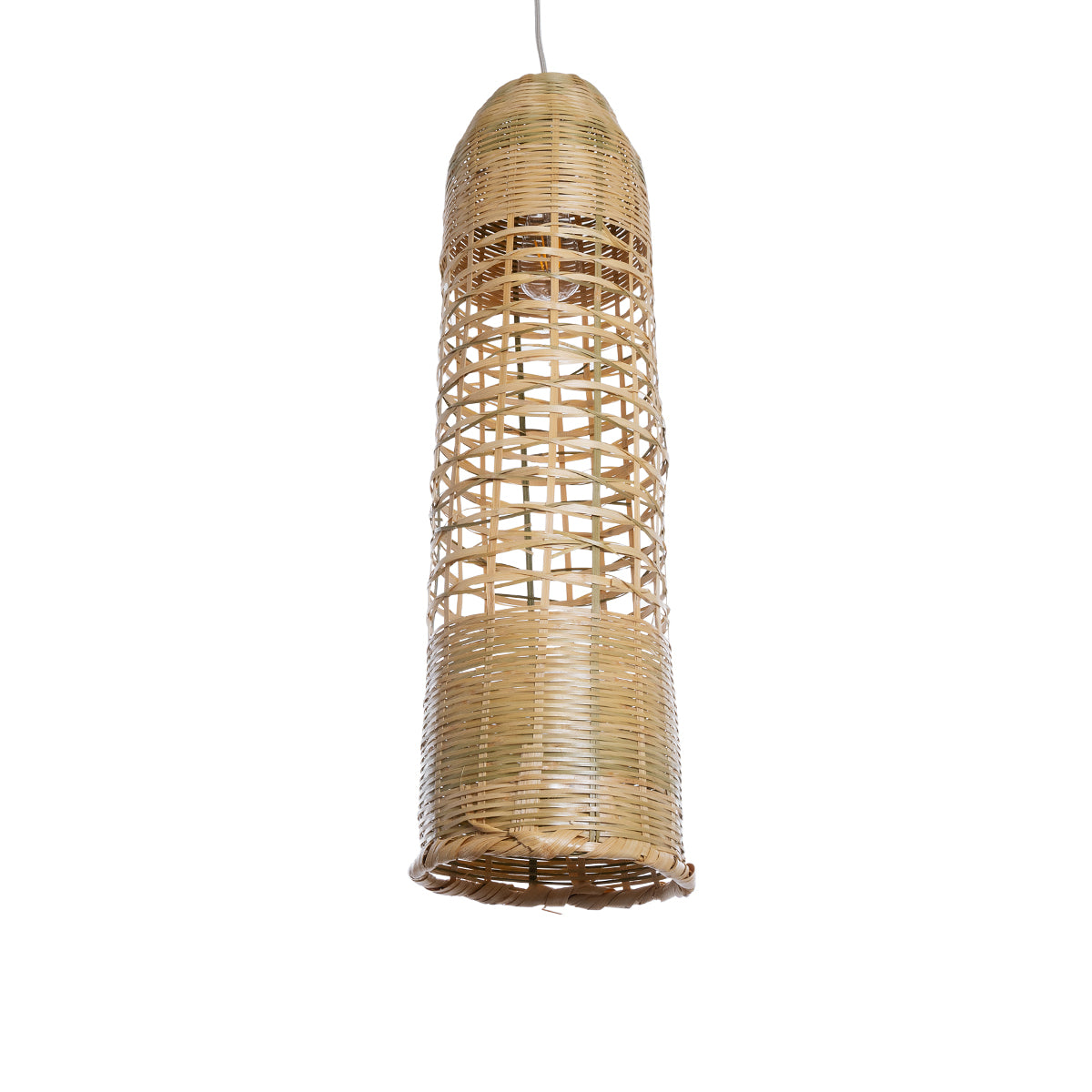 GloboStar® WAIKIKI 02350 Boho Κρεμαστό Φωτιστικό Οροφής Μονόφωτο 1 x E27 AC220-240V IP20 - Φ20 x Υ80cm - Μπεζ Ξύλινο Μπαμπού Πλέγμα Καμπάνα - 5 Χρόνια Εγγύηση - ledmania.gr