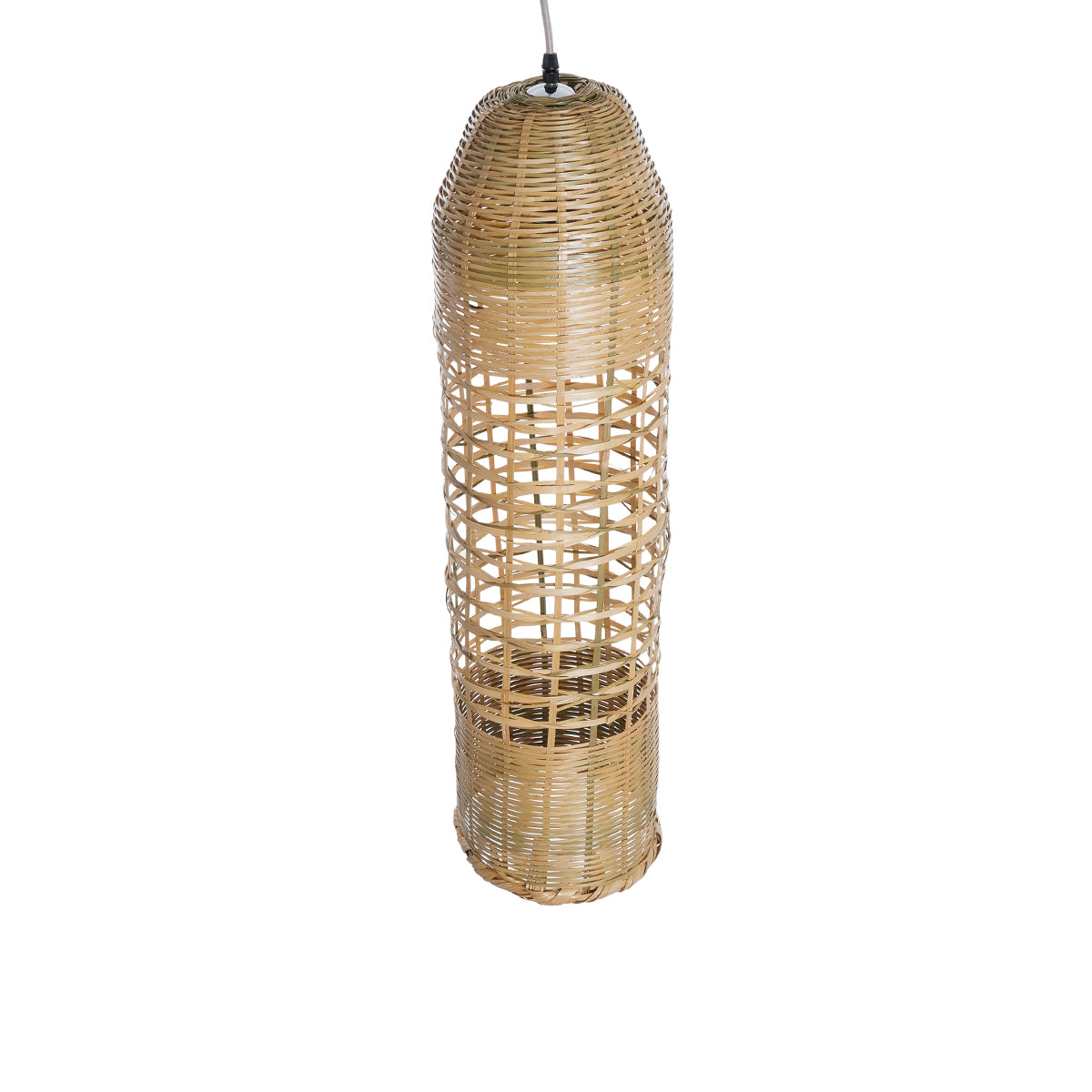 GloboStar® WAIKIKI 02350 Boho Κρεμαστό Φωτιστικό Οροφής Μονόφωτο 1 x E27 AC220-240V IP20 - Φ20 x Υ80cm - Μπεζ Ξύλινο Μπαμπού Πλέγμα Καμπάνα - 5 Χρόνια Εγγύηση - ledmania.gr