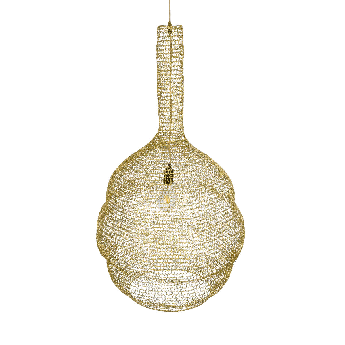 GloboStar® KENTUCKY 02357 Vintage Κρεμαστό Φωτιστικό Οροφής Μονόφωτο 1 x E27 AC220-240V IP20 - Φ60 x Υ90cm - Χρυσό Μεταλλικό Πλέγμα - ledmania.gr