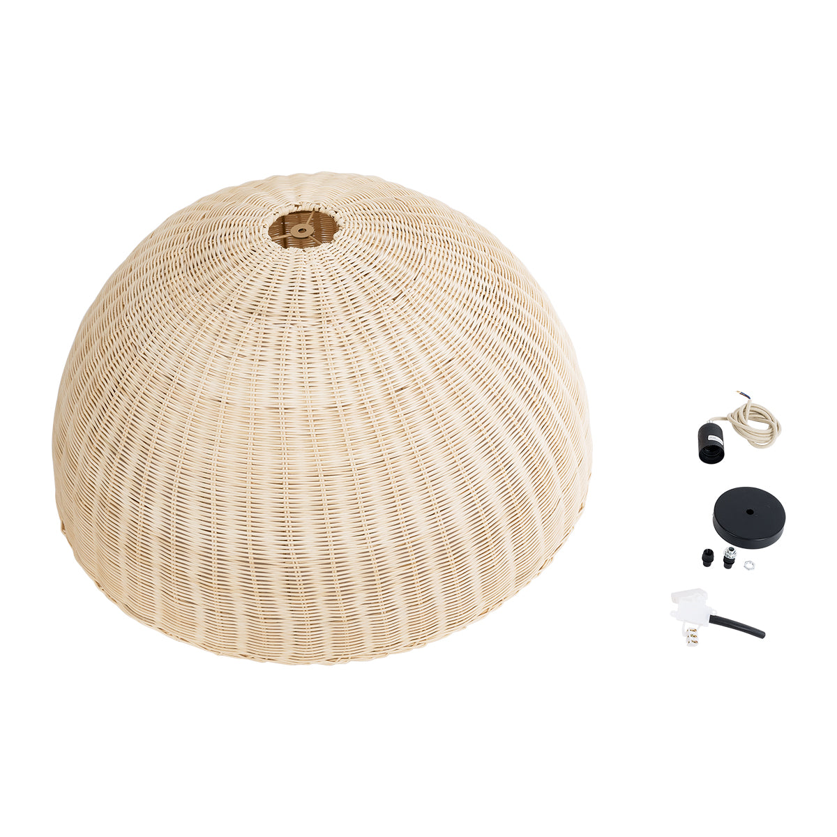 GloboStar® MONTANA 02379 Boho Κρεμαστό Φωτιστικό Καμπάνα Μονόφωτο 1 x E27 IP20 Μπεζ Ξύλο - Μ80 x Π80 x Υ40cm - ledmania.gr
