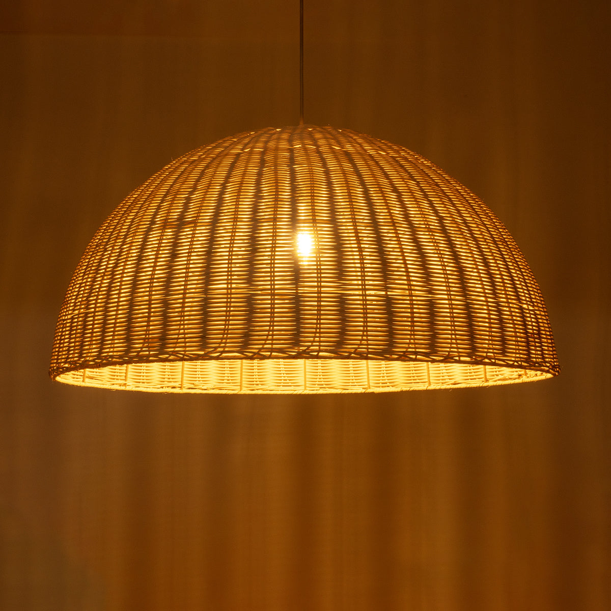 GloboStar® MONTANA 02379 Boho Κρεμαστό Φωτιστικό Καμπάνα Μονόφωτο 1 x E27 IP20 Μπεζ Ξύλο - Μ80 x Π80 x Υ40cm - ledmania.gr
