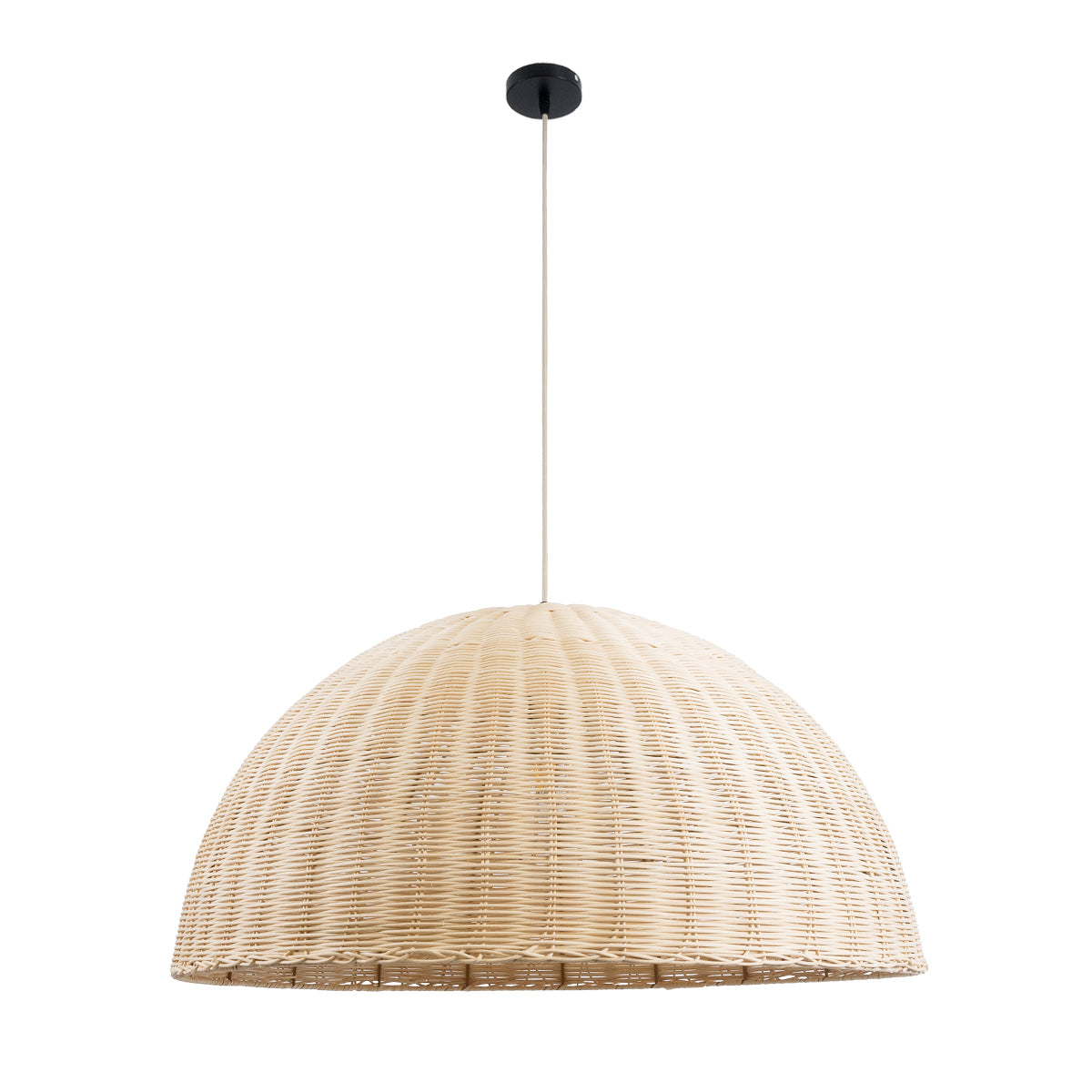 GloboStar® MONTANA 02379 Boho Κρεμαστό Φωτιστικό Καμπάνα Μονόφωτο 1 x E27 IP20 Μπεζ Ξύλο - Μ80 x Π80 x Υ40cm - ledmania.gr