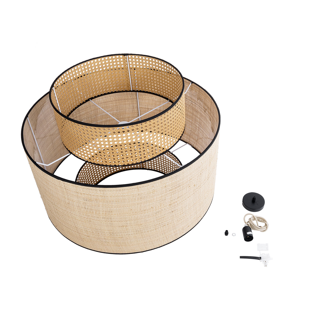 GloboStar® BRAVADO 02387 Boho Κρεμαστό Φωτιστικό Πλέγμα Μονόφωτο 1 x E27 IP20 Καφέ & Μπεζ Ξύλο - Μ70 x Π70 x Υ58cm - ledmania.gr