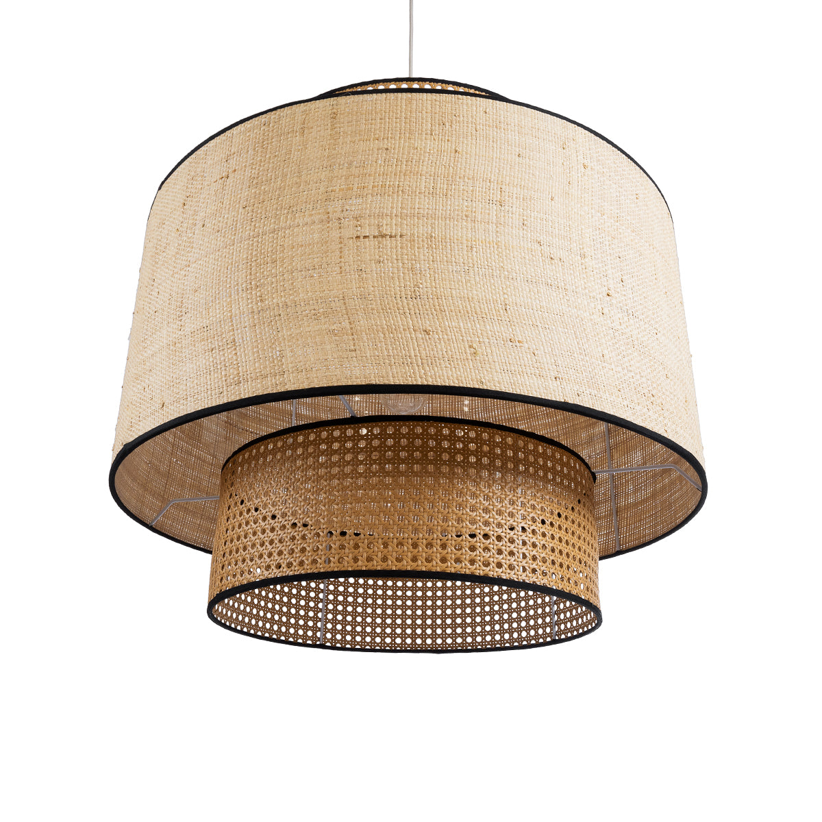 GloboStar® BRAVADO 02387 Boho Κρεμαστό Φωτιστικό Πλέγμα Μονόφωτο 1 x E27 IP20 Καφέ & Μπεζ Ξύλο - Μ70 x Π70 x Υ58cm - ledmania.gr