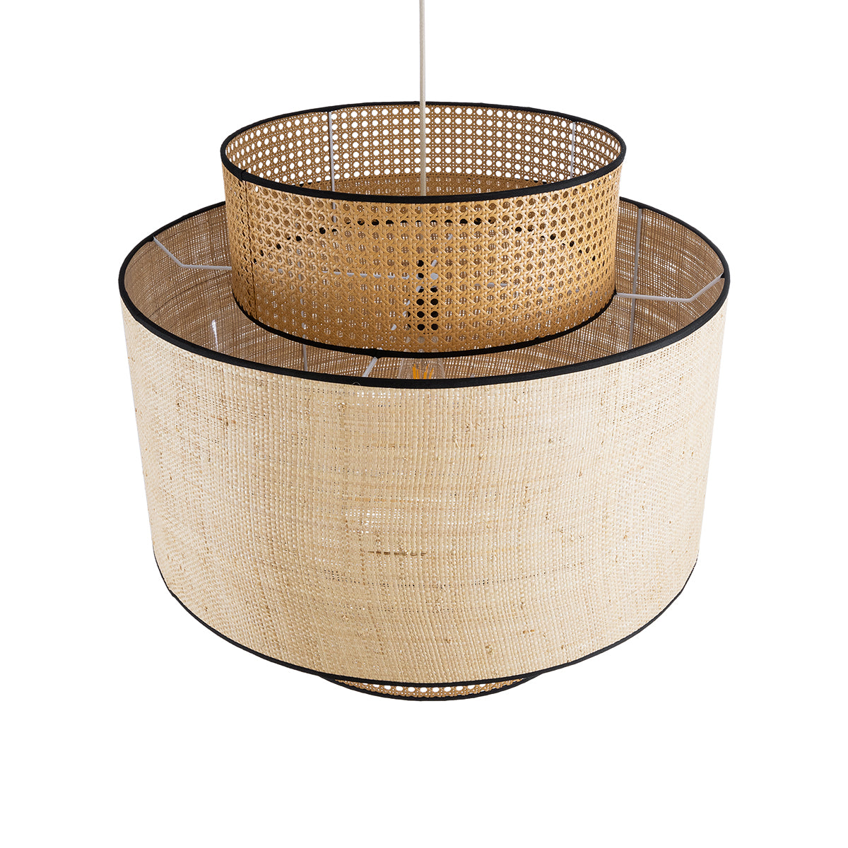 GloboStar® BRAVADO 02387 Boho Κρεμαστό Φωτιστικό Πλέγμα Μονόφωτο 1 x E27 IP20 Καφέ & Μπεζ Ξύλο - Μ70 x Π70 x Υ58cm - ledmania.gr