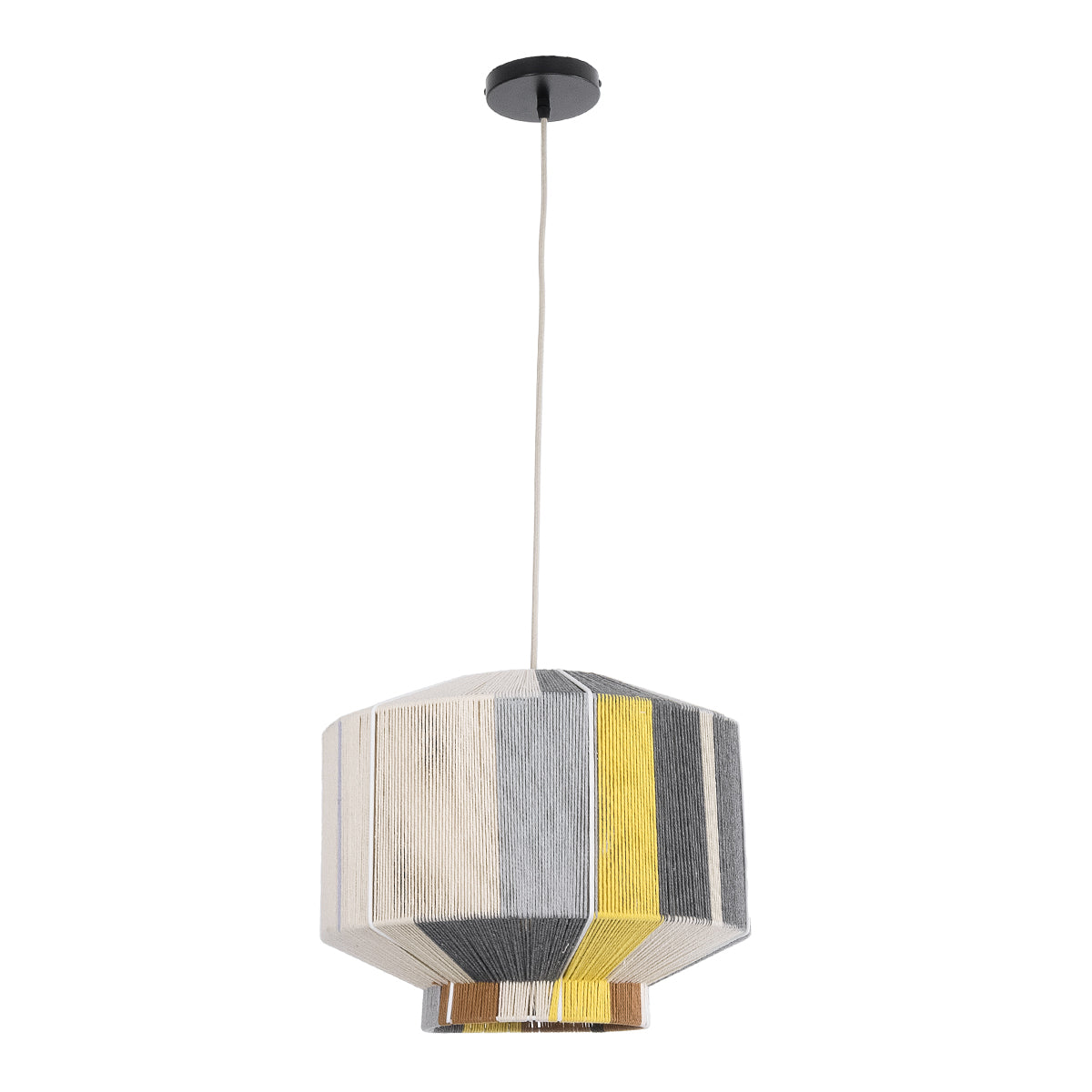 GloboStar® SALERNO 02388 Boho Κρεμαστό Φωτιστικό Οροφής Μονόφωτο 1 x E27 AC220-240V IP20 - Φ40 x Υ35cm - Γρι με Κίτρινο και Μπεζ - Καφέ με Μωβ Λεπτομέρεια Λεπτό Νήμα Πλέγμα Βαμβακερό Καπέλο - ledmania.gr