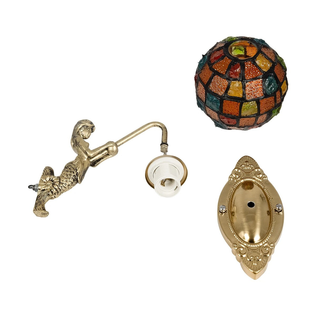 GLOBOSTAR® MERMAID 02389 Vintage Φωτιστικό Τοίχου - Απλίκα με Ντουί 1 x E27 AC 220-240V IP20 - Μπρούτζινο & Πολύχρωμο - Μ17 x Π30 x Υ27cm