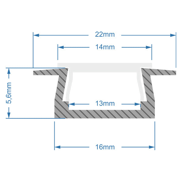 GLOBOSTAR® ALP-LINEAR RECCA 70807-1M Χωνευτό Προφίλ Αλουμινίου με Λευκό Γαλακτερό Πατητό Κάλυμμα για Ταινίες LED IP20 - Ασημί & Λευκό - Μ100 x Π2.2 x Υ0.7cm