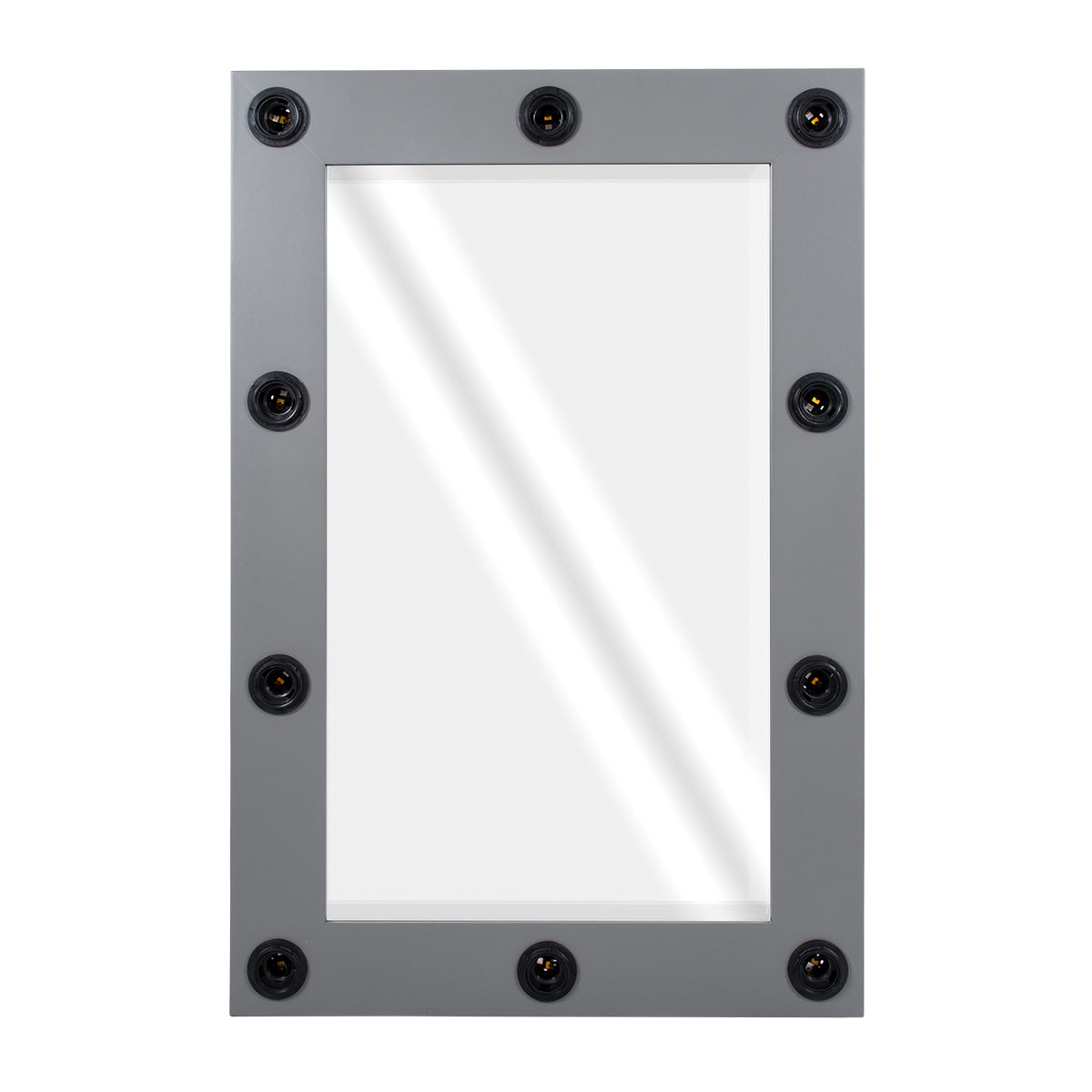 GloboStar® MAKEUP MIRROR-60x90-6 Μοντέρνος Καθρέπτης Μακιγιάζ με Πλαίσιο Φυσικού Ξύλου με Διακόπτη On/Off 10 x E27 AC220-240V - Μ60 x Π7 x Υ90cm - Γκρι Ανθρακί - ledmania.gr