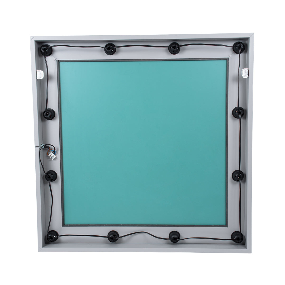 GloboStar® MAKEUP MIRROR-80x80-3 Μοντέρνος Καθρέπτης Μακιγιάζ με Πλαίσιο Φυσικού Ξύλου με Διακόπτη On/Off 12 x E27 AC220-240V - Μ80 x Π7 x Υ80cm - Γκρι Τσιμέντου - ledmania.gr