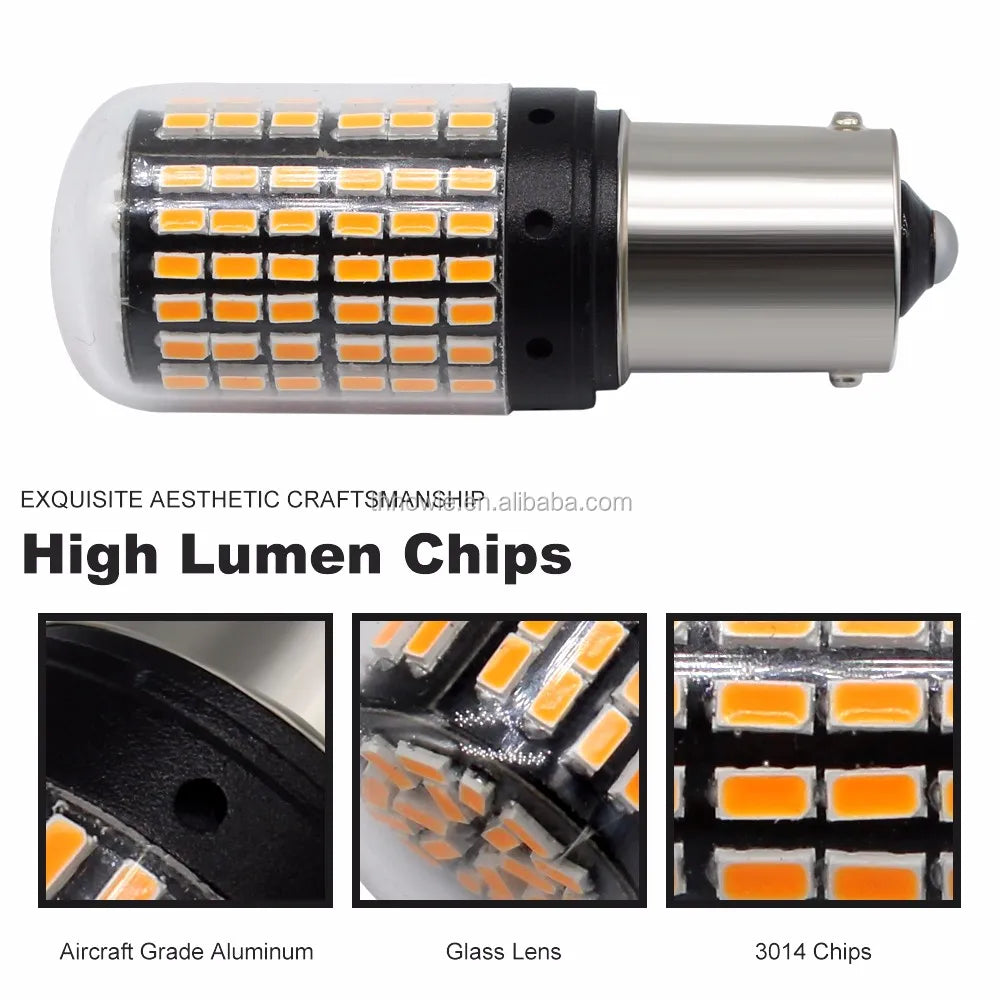 1156 BA15S 144 smd 3014 LED 1200Lm Canbus 24w Led Αυτοκινητου-12Volt-Πορτοκαλι-τεμ1 - ledmania.gr