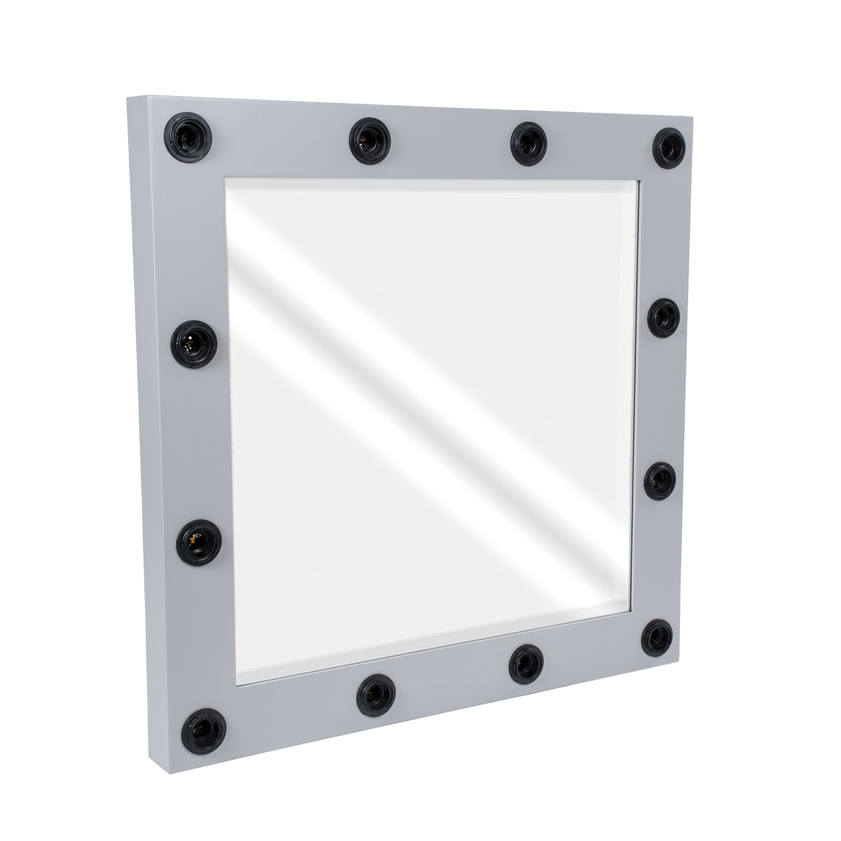 GloboStar® MAKEUP MIRROR-80x80-3 Μοντέρνος Καθρέπτης Μακιγιάζ με Πλαίσιο Φυσικού Ξύλου με Διακόπτη On/Off 12 x E27 AC220-240V - Μ80 x Π7 x Υ80cm - Γκρι Τσιμέντου - ledmania.gr
