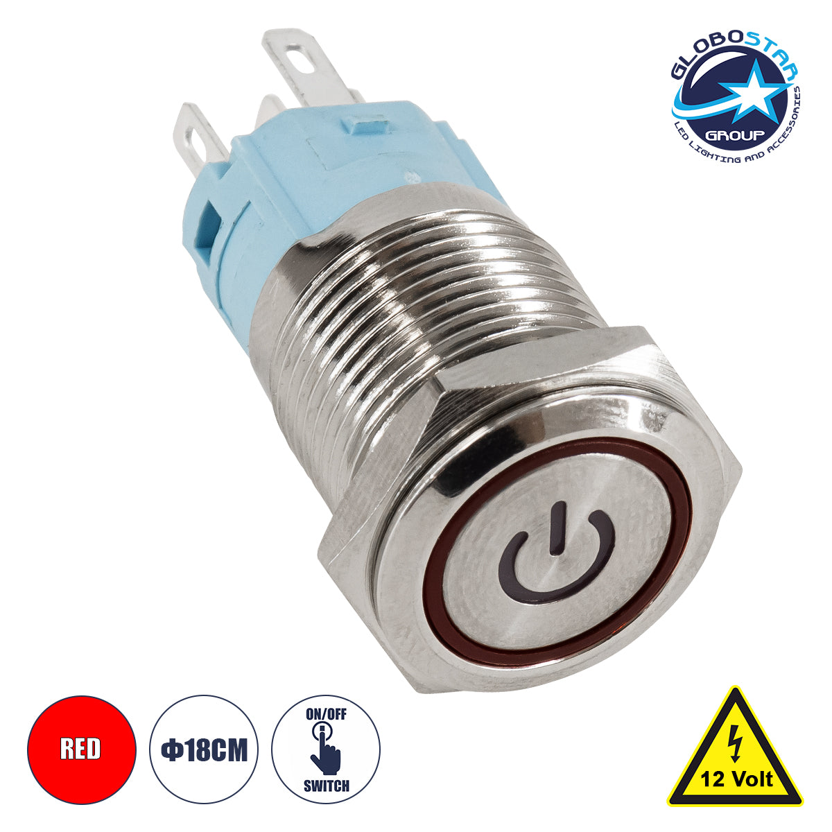 GloboStar® 70781 LED Φωτιζόμενος Διακόπτης Χωνευτός - Μπουτόν On/Off Ανοξείδωτος DC 12V με Angel Eye Αδιάβροχο Φ18mm IP67 Κόκκινο - ledmania.gr