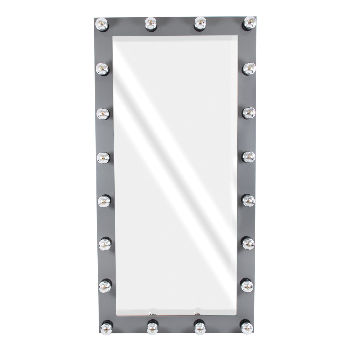 GloboStar® MAKEUP MIRROR-160x80-6 Μοντέρνος Καθρέπτης Μακιγιάζ με Πλαίσιο Φυσικού Ξύλου με Διακόπτη On/Off 20 x E27 AC220-240V - Μ80 x Π7 x Υ160cm - Γκρι Ανθρακί - ledmania.gr
