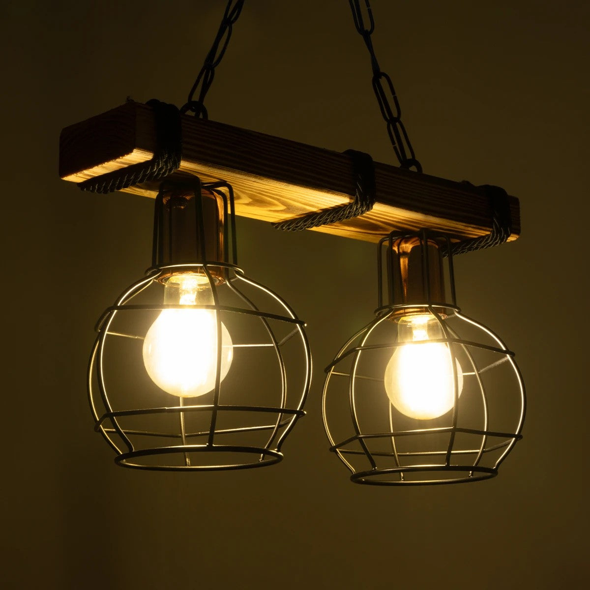 GLOBOSTAR® STARLO 201-0005 Vintage Κρεμαστό Φωτιστικό Οροφής με Ντουί 2 x E27 AC 220-240V IP20 - Μπεζ & Μαύρο - Μ38 x Π16 x Υ23cm