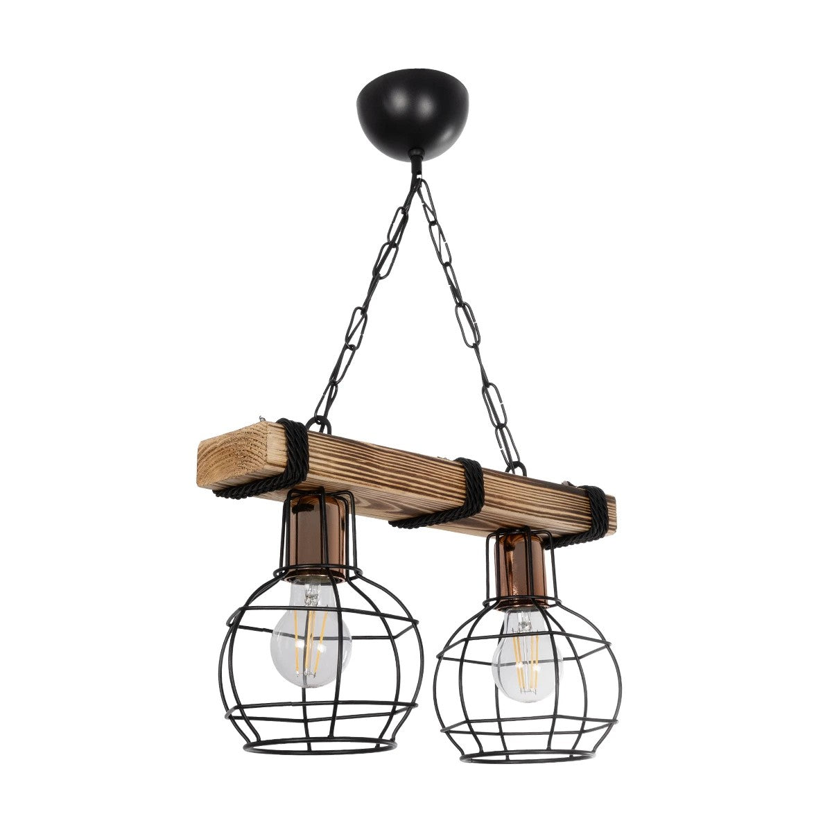 GLOBOSTAR® STARLO 201-0005 Vintage Κρεμαστό Φωτιστικό Οροφής με Ντουί 2 x E27 AC 220-240V IP20 - Μπεζ & Μαύρο - Μ38 x Π16 x Υ23cm