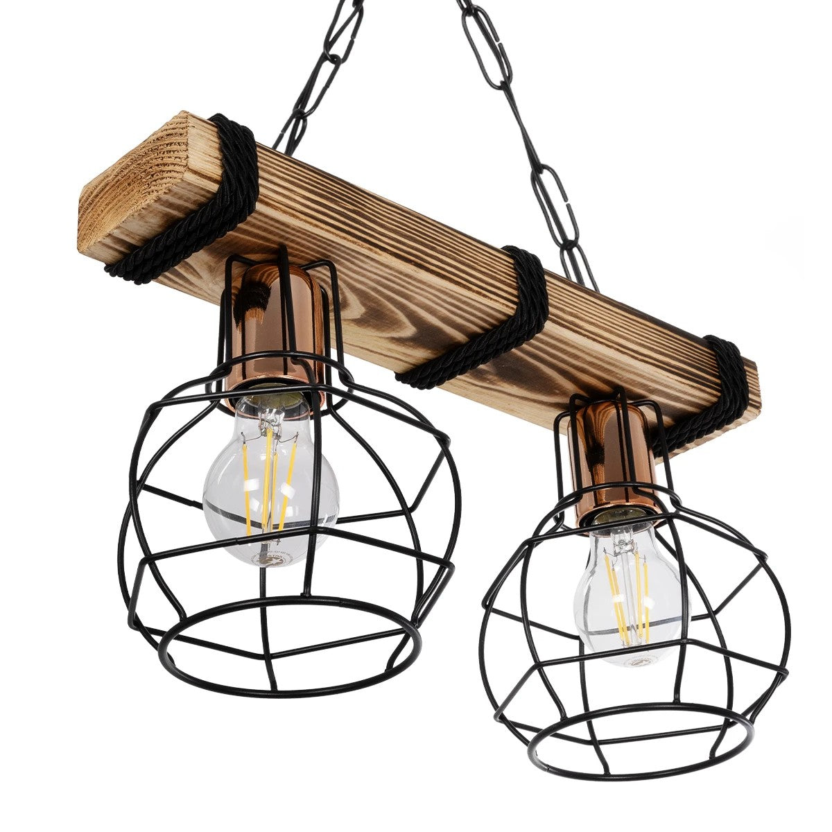 GLOBOSTAR® STARLO 201-0005 Vintage Κρεμαστό Φωτιστικό Οροφής με Ντουί 2 x E27 AC 220-240V IP20 - Μπεζ & Μαύρο - Μ38 x Π16 x Υ23cm