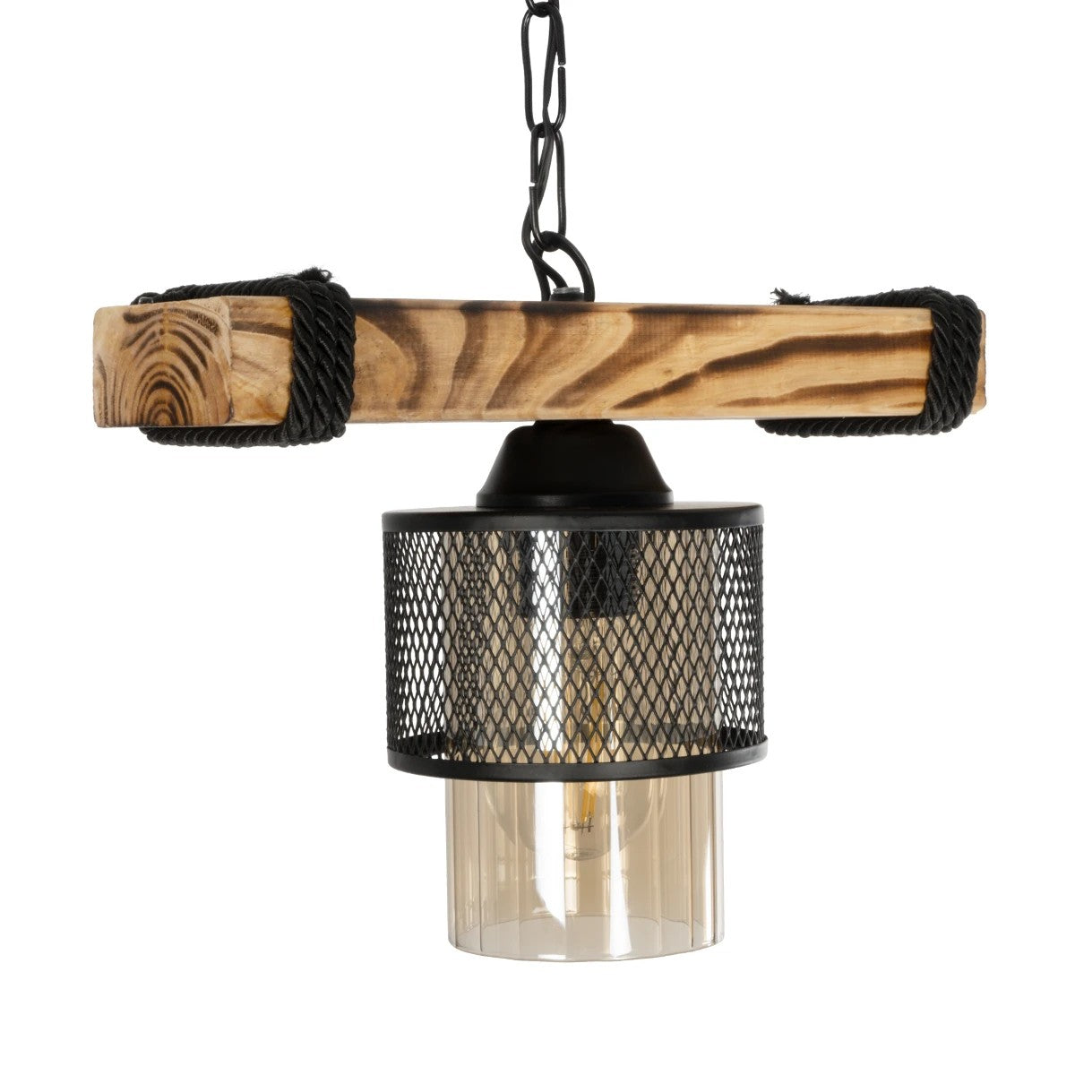 GLOBOSTAR® GLORA 201-0007 Vintage Κρεμαστό Φωτιστικό Οροφής με Ντουί 1 x E27 AC 220-240V IP20 - Μπεζ & Μαύρο - Μ29 x Π12 x Υ21cm