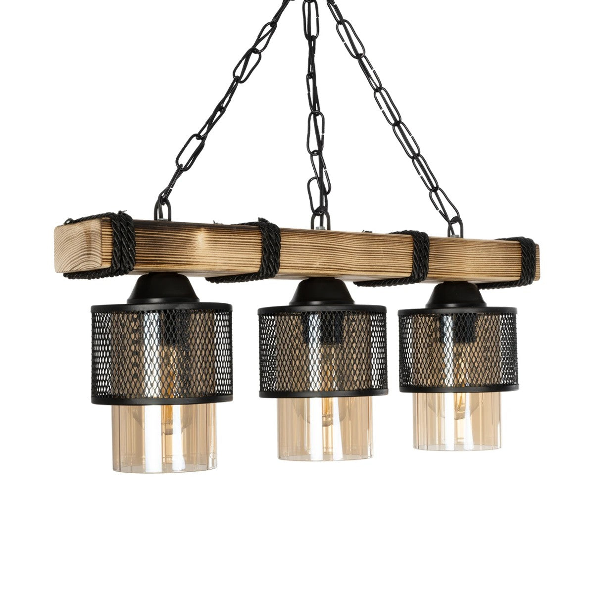 GLOBOSTAR® GLORA 201-0009 Vintage Κρεμαστό Φωτιστικό Οροφής με Ντουί 3 x E27 AC 220-240V IP20 - Μπεζ & Μαύρο - Μ50 x Π12 x Υ21cm