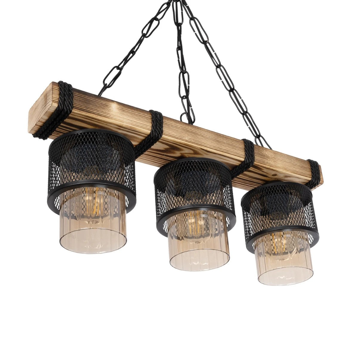 GLOBOSTAR® GLORA 201-0009 Vintage Κρεμαστό Φωτιστικό Οροφής με Ντουί 3 x E27 AC 220-240V IP20 - Μπεζ & Μαύρο - Μ50 x Π12 x Υ21cm