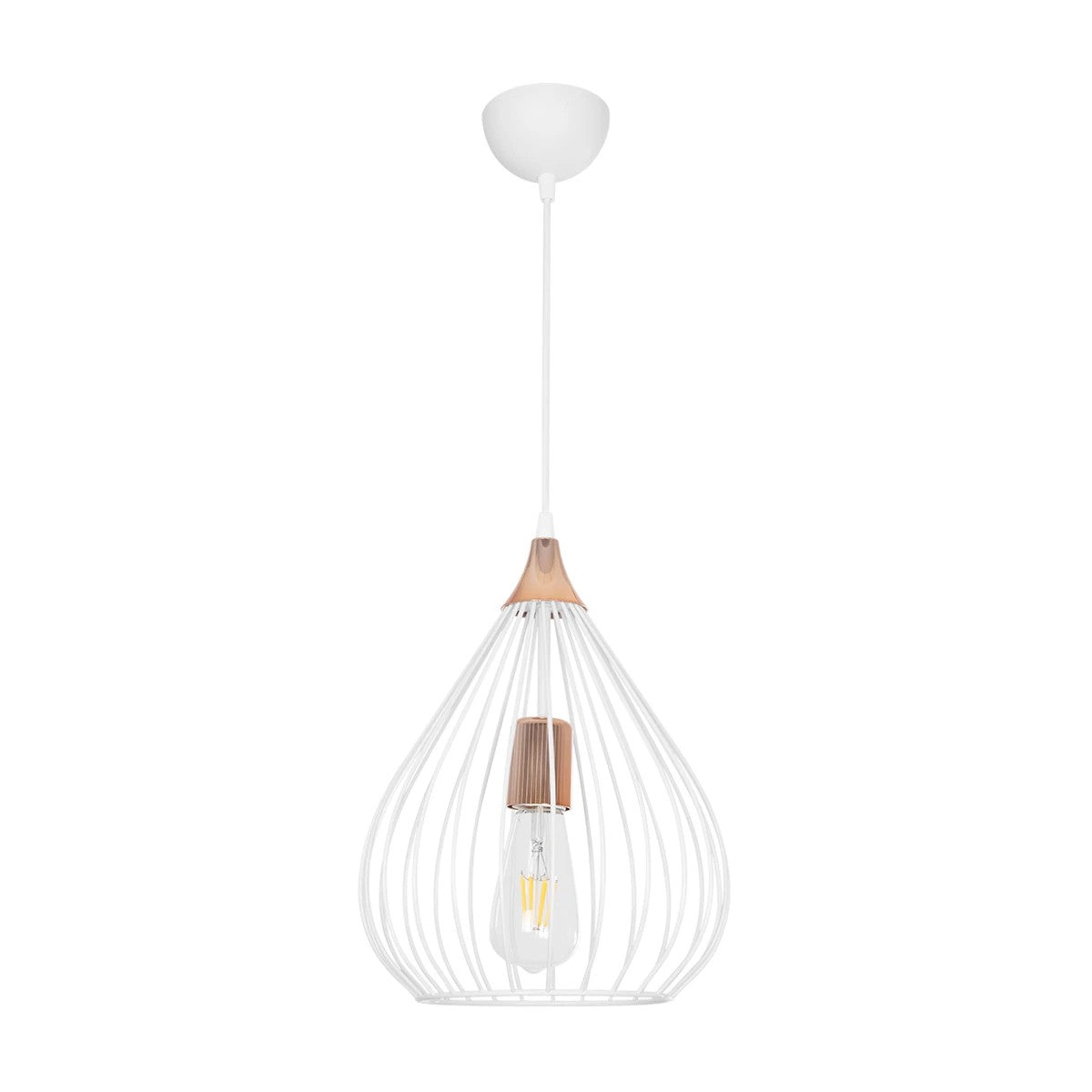 GLOBOSTAR® RADIARO 201-0014 Vintage Κρεμαστό Φωτιστικό Οροφής με Ντουί 1 x E27 AC 220-240V IP20 - Λευκό & Χάλκινο - Μ26 x Π26 x Υ35cm
