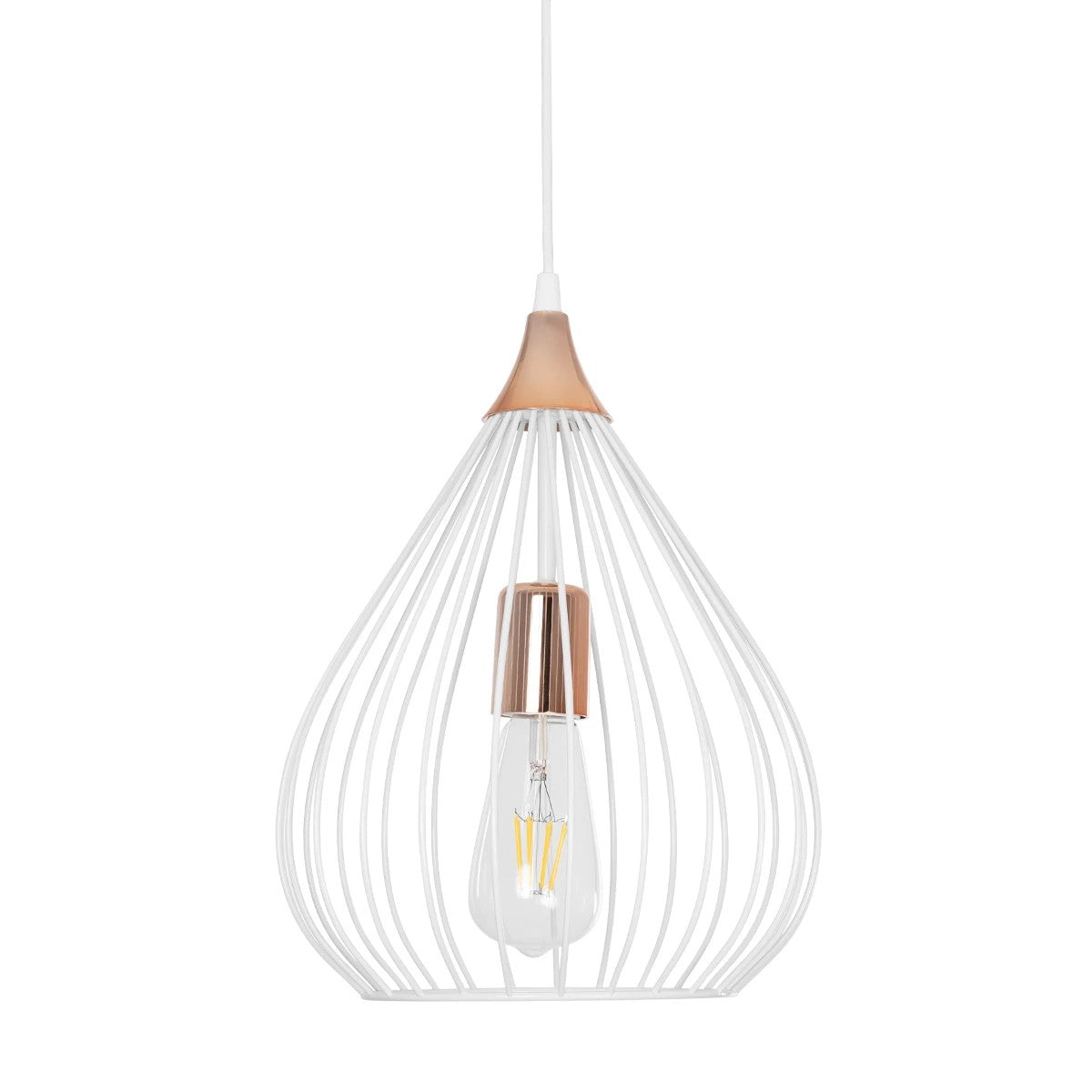 GLOBOSTAR® RADIARO 201-0014 Vintage Κρεμαστό Φωτιστικό Οροφής με Ντουί 1 x E27 AC 220-240V IP20 - Λευκό & Χάλκινο - Μ26 x Π26 x Υ35cm