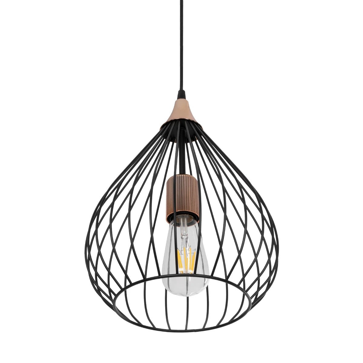 GLOBOSTAR® RADIARO 201-0015 Vintage Κρεμαστό Φωτιστικό Οροφής με Ντουί 1 x E27 AC 220-240V IP20 - Μαύρο & Χάλκινο - Μ26 x Π26 x Υ35cm