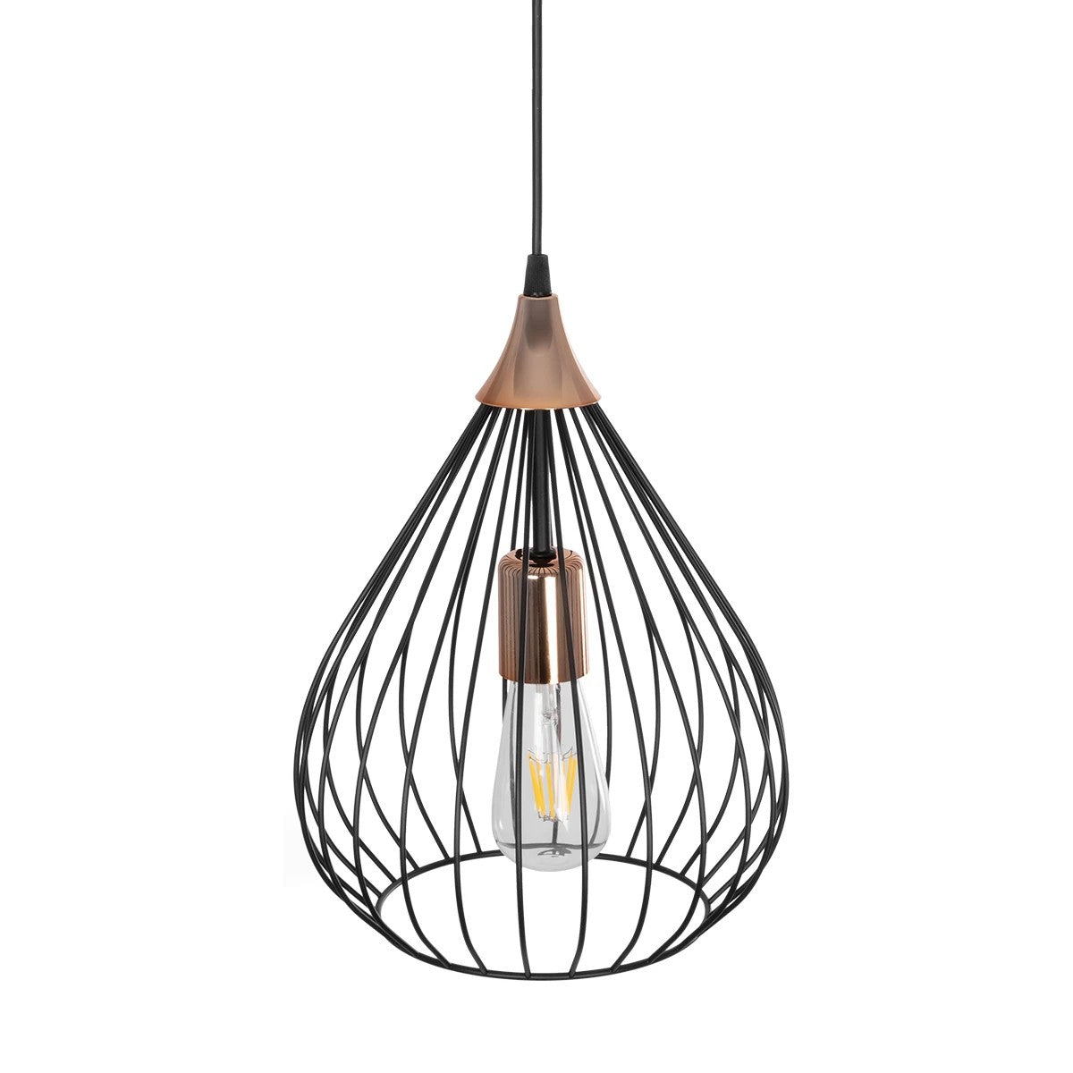 GLOBOSTAR® RADIARO 201-0015 Vintage Κρεμαστό Φωτιστικό Οροφής με Ντουί 1 x E27 AC 220-240V IP20 - Μαύρο & Χάλκινο - Μ26 x Π26 x Υ35cm