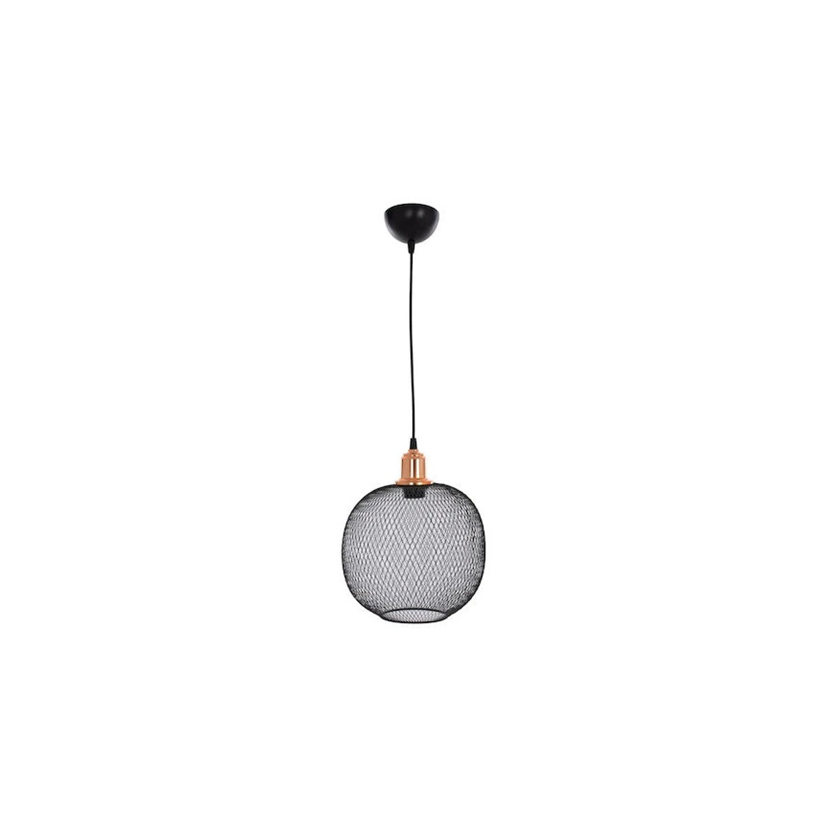 GloboStar® SOLUX 201-0019 Μοντέρνο Κρεμαστό Φωτιστικό Πλέγμα Μονόφωτο 1 x E27 IP20 Μαύρο & Χάλκινο Μέταλλο - Μ26 x Π26 x Υ70cm - ledmania.gr