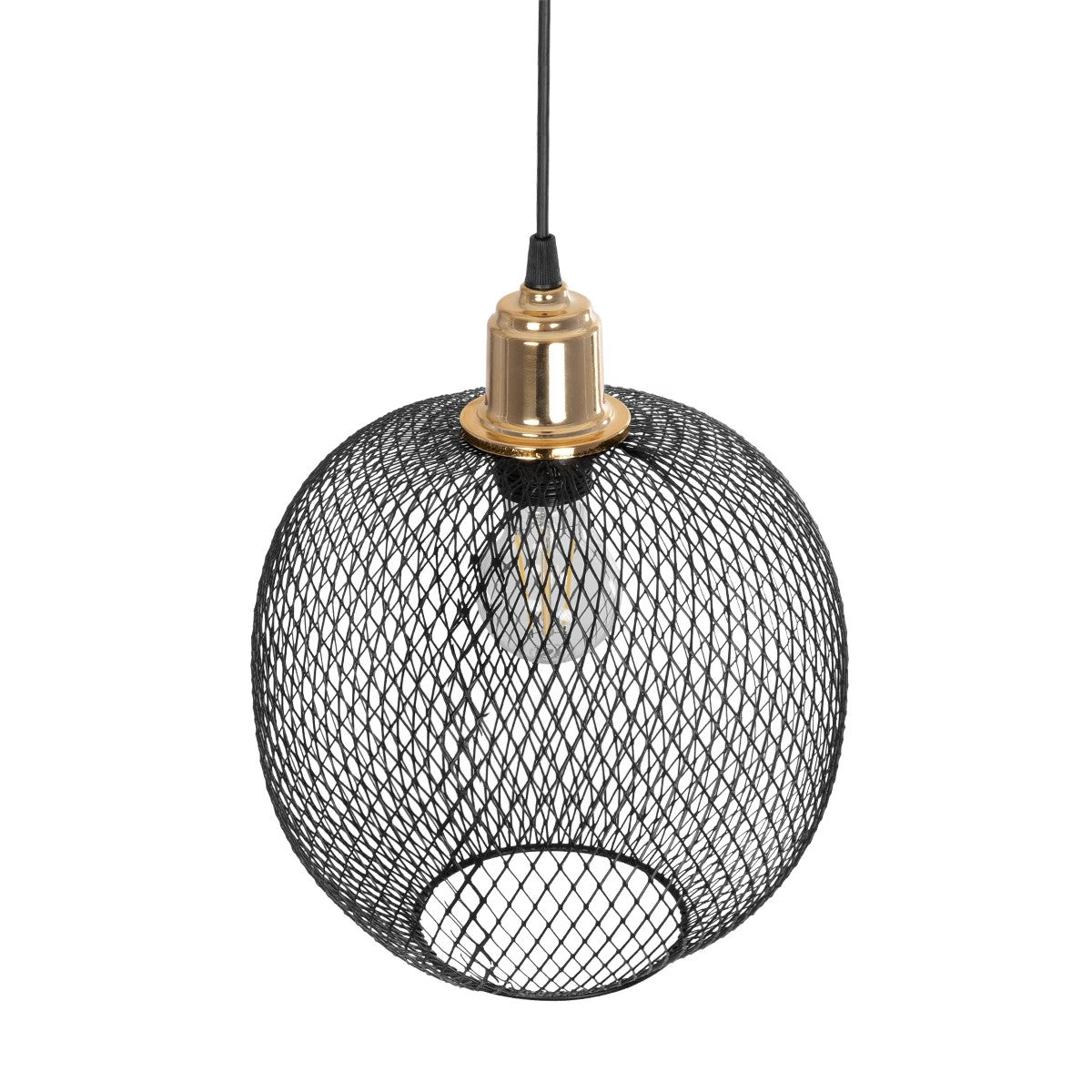 GLOBOSTAR® WIRE LE-201-0019 Μοντέρνο Κρεμαστό Φωτιστικό Οροφής με Ντουί 1 x E27 AC 220-240V IP20 - Μαύρο & Χρυσό - Μ25 x Π25 x Υ32cm