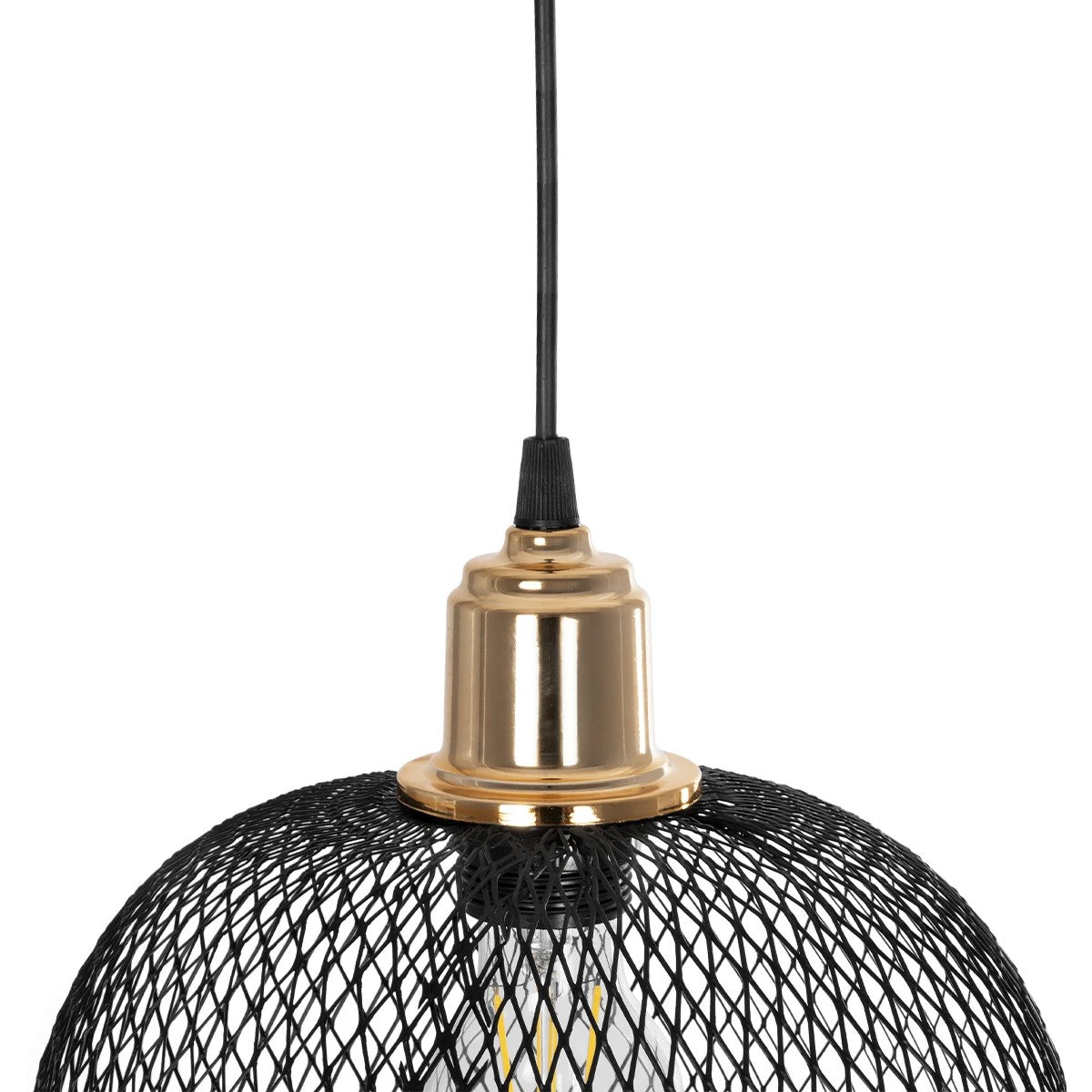 GLOBOSTAR® WIRE LE-201-0019 Μοντέρνο Κρεμαστό Φωτιστικό Οροφής με Ντουί 1 x E27 AC 220-240V IP20 - Μαύρο & Χρυσό - Μ25 x Π25 x Υ32cm