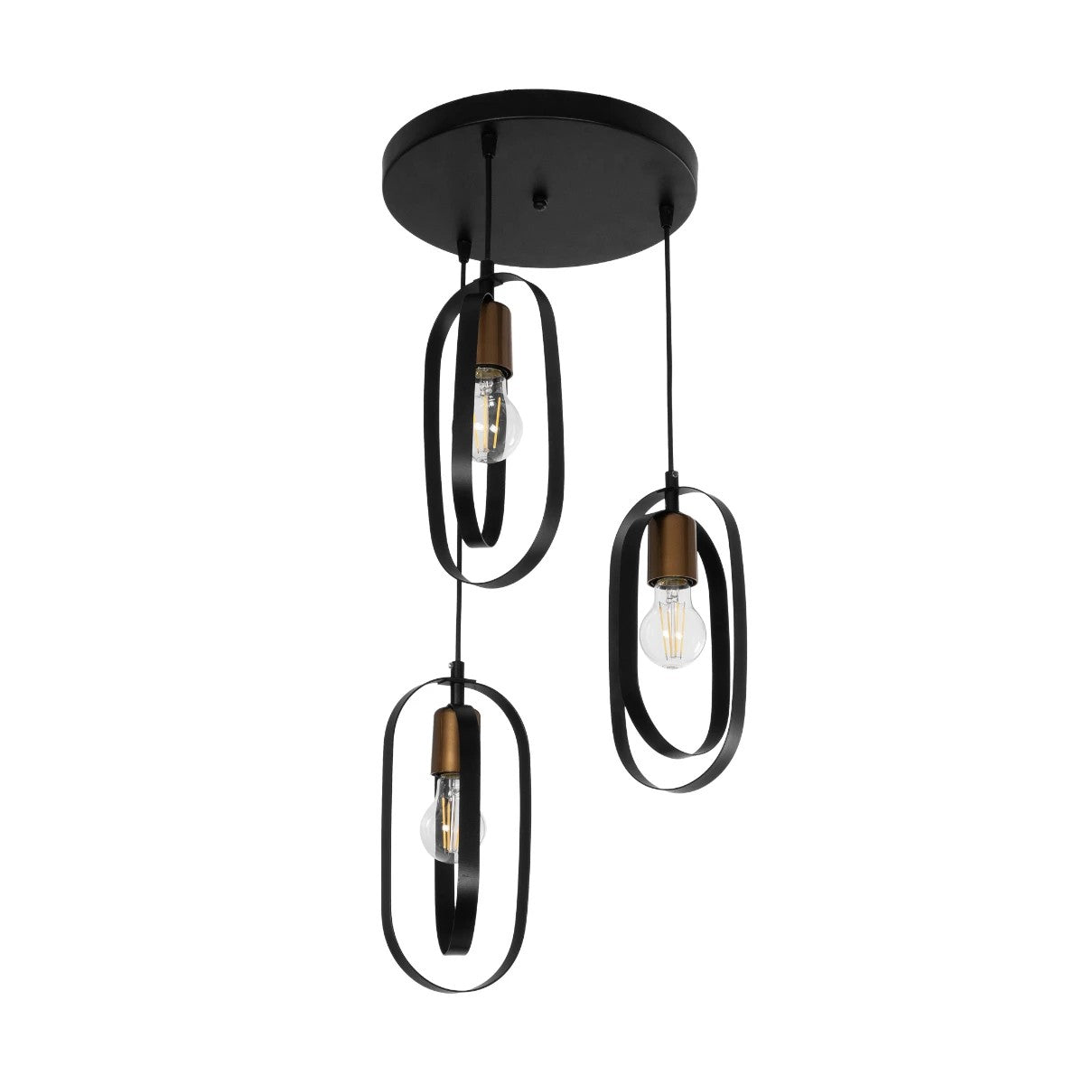 GloboStar® SPARKIO 201-0025 Vintage Κρεμαστό Φωτιστικό Πλέγμα Τρίφωτο 3 x E27 IP20 Μαύρο & Χρυσό Μέταλλο - Μ36 x Π36 x Υ25cm - ledmania.gr