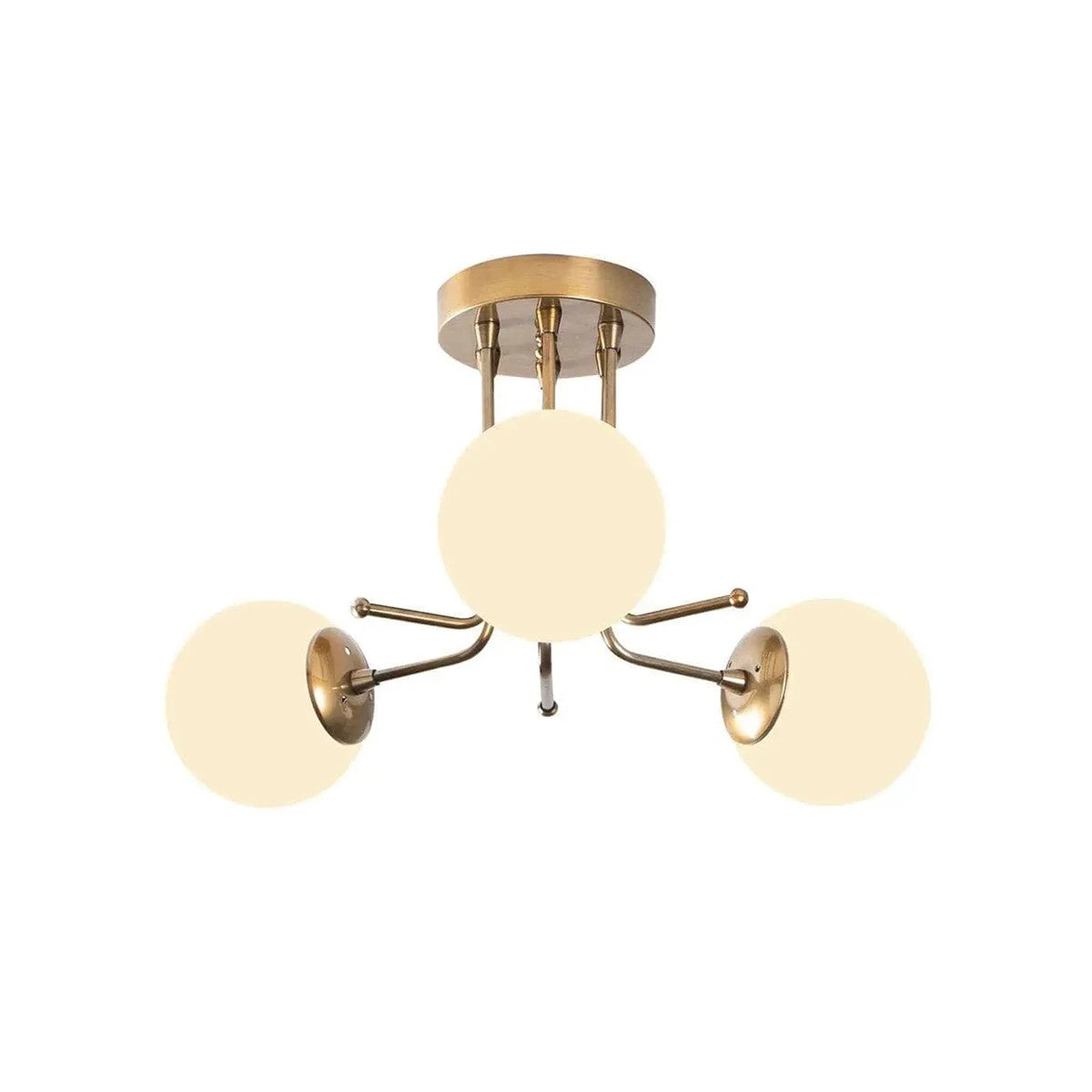 GloboStar® SHINY 201-0028 Vintage Φωτιστικό Οροφής Μπάλα Τρίφωτο 3 x E27 IP20 Χρυσό Μέταλλο με Γαλακτερή Μπάλα - Μ35 x Π35 x Υ60cm - ledmania.gr
