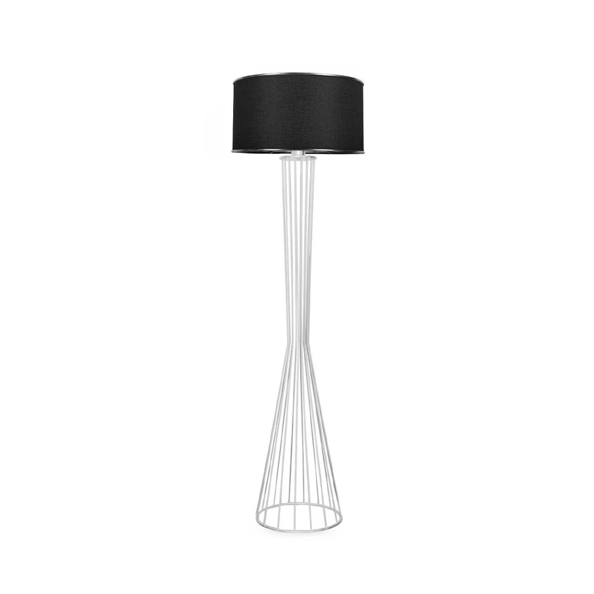 GloboStar® NOVA 201-0038 Μοντέρνο Επιδαπέδιο Φωτιστικό 1 x E27 IP20 Λευκό Μεταλλό με Μαύρο Ύφασμα - Μ38 x Π38 x Υ155cm - ledmania.gr