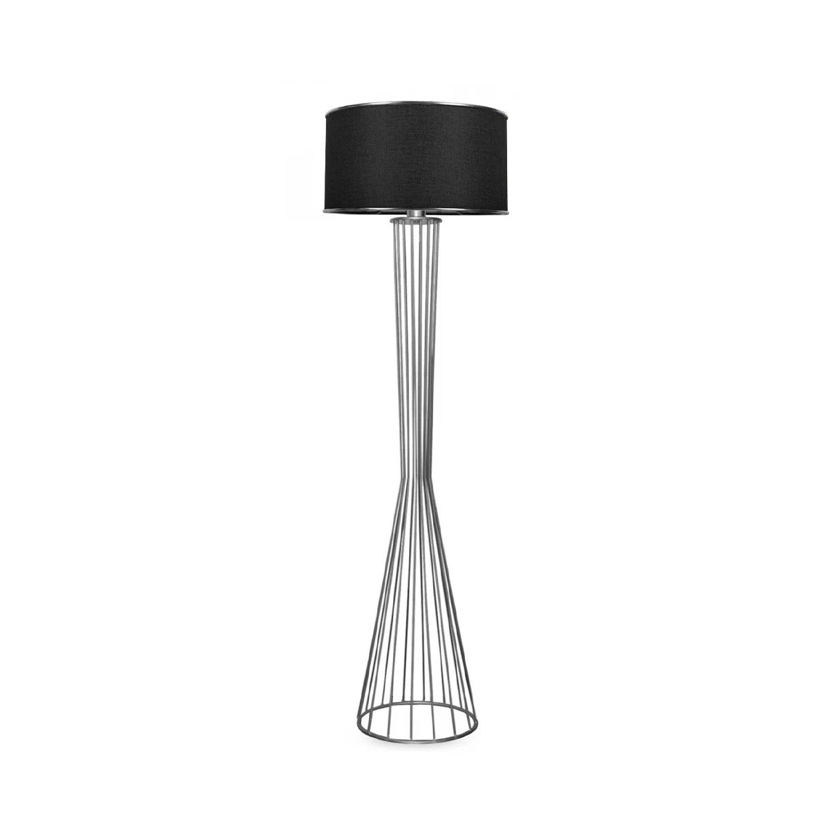 GloboStar® NOVA 201-0039 Μοντέρνο Επιδαπέδιο Φωτιστικό 1 x E27 IP20 Ασημί Μεταλλό με Μαύρο Ύφασμα - Μ38 x Π38 x Υ155cm - ledmania.gr