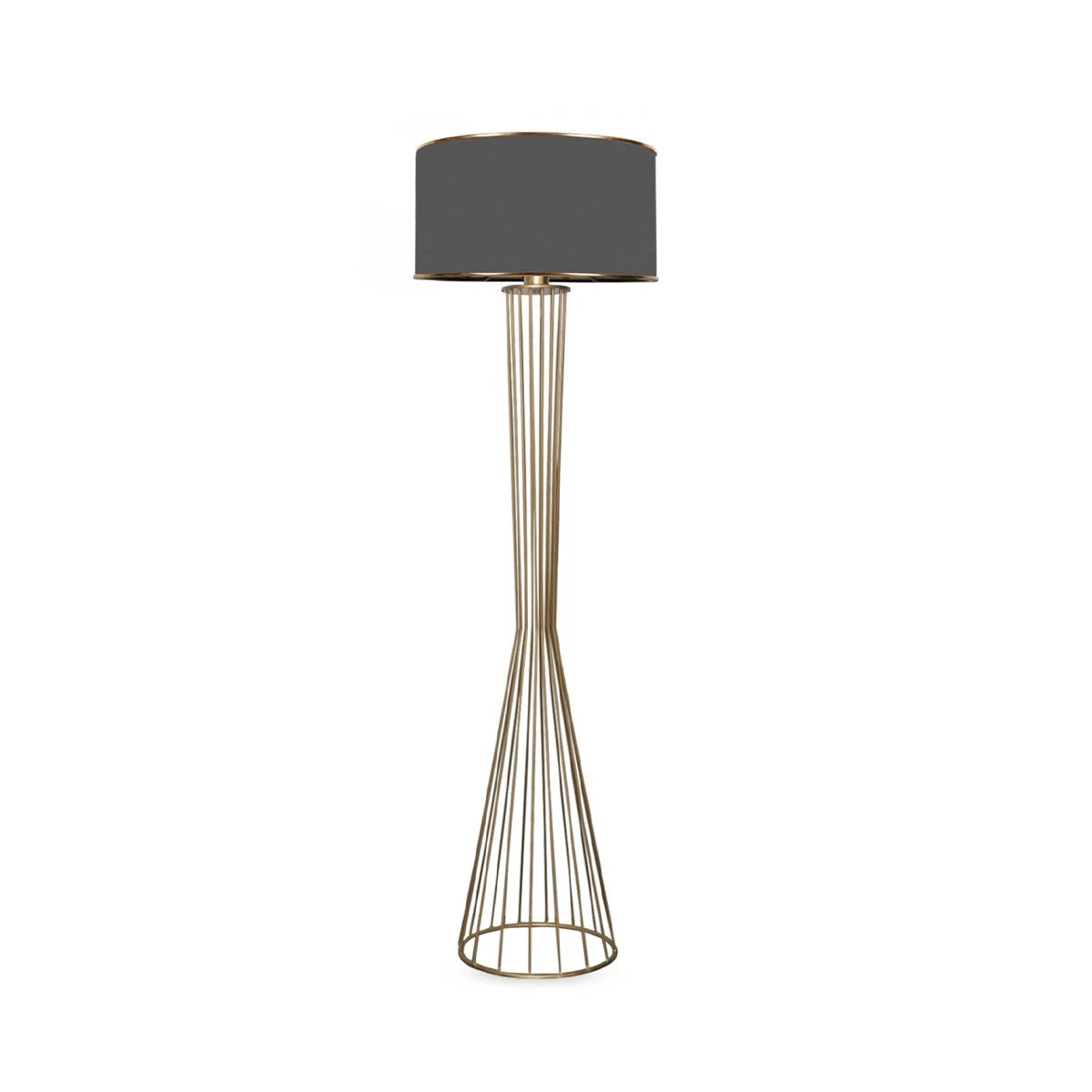 GloboStar® NOVA 201-0042 Μοντέρνο Επιδαπέδιο Φωτιστικό 1 x E27 IP20 Χρυσό Μεταλλό με Γκρί Ύφασμα - Μ38 x Π38 x Υ155cm - ledmania.gr