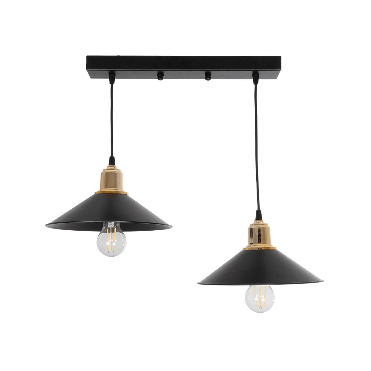 GloboStar® LUCANA 201-0043 Vintage Κρεμαστό Φωτιστικό Ράγα Δίφωτο 2 x E27 IP20 Μαύρο Μέταλλο - Μ40 x Π25 x Υ75cm - ledmania.gr