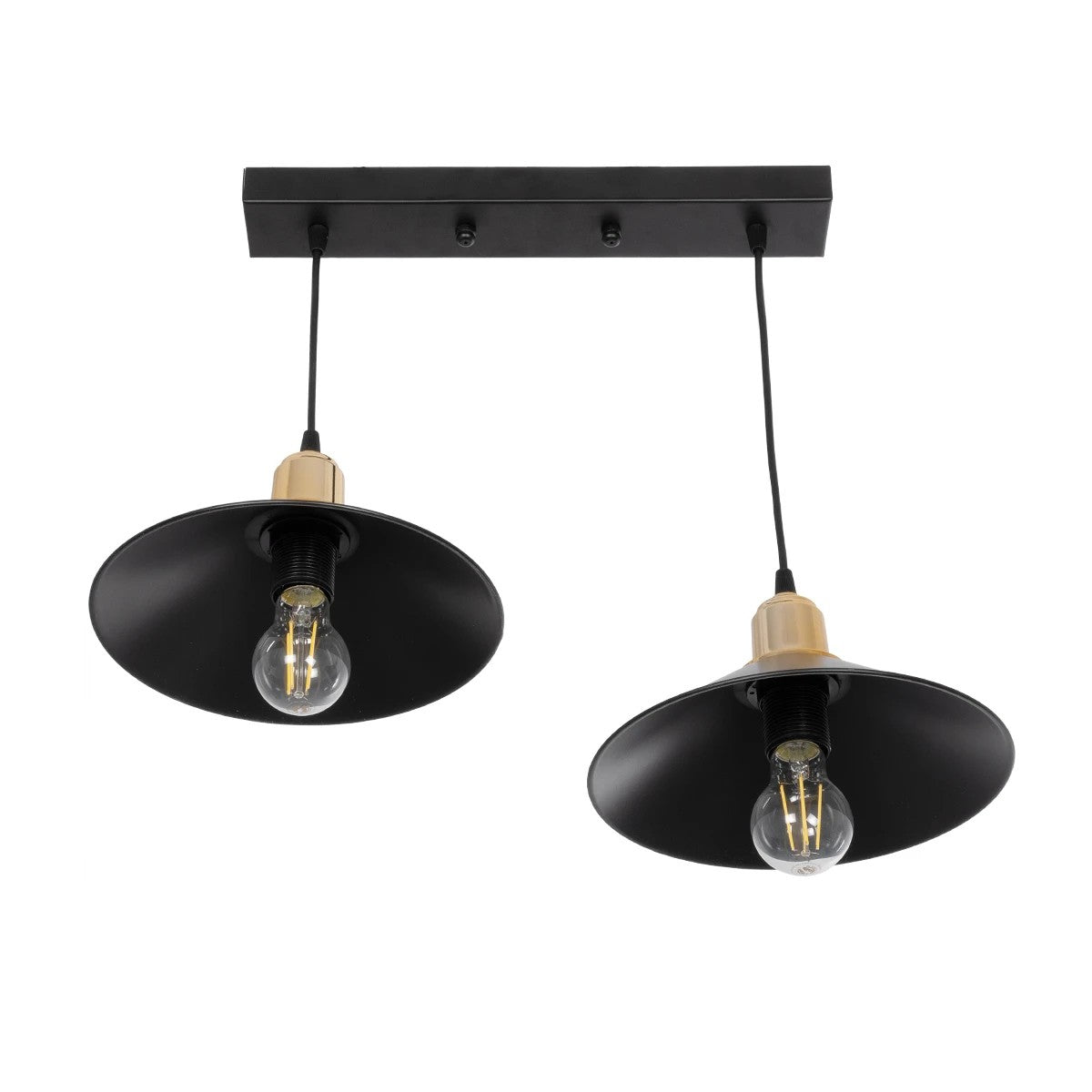 GloboStar® LUCANA 201-0043 Vintage Κρεμαστό Φωτιστικό Ράγα Δίφωτο 2 x E27 IP20 Μαύρο Μέταλλο - Μ40 x Π25 x Υ75cm - ledmania.gr