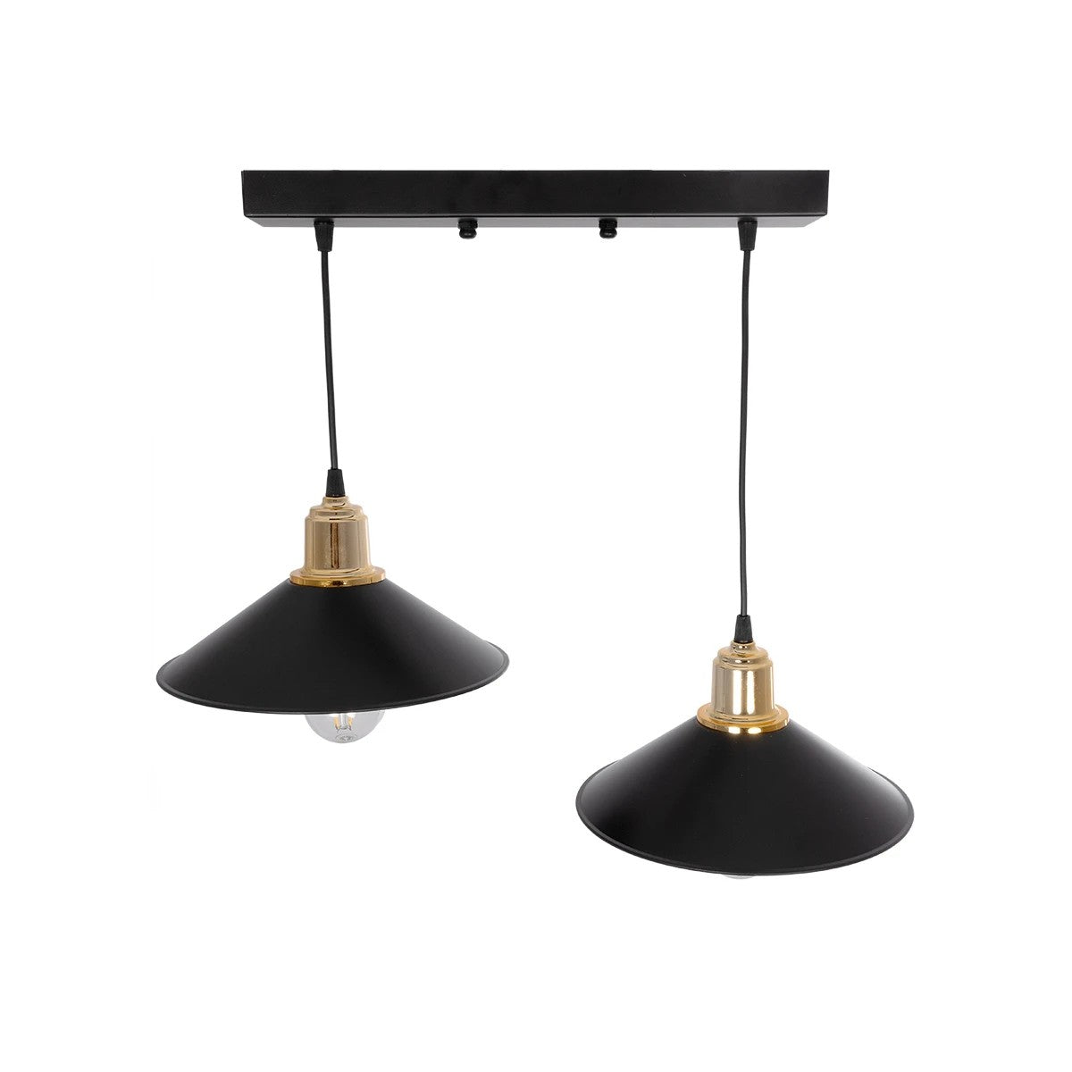 GloboStar® LUCANA 201-0043 Vintage Κρεμαστό Φωτιστικό Ράγα Δίφωτο 2 x E27 IP20 Μαύρο Μέταλλο - Μ40 x Π25 x Υ75cm - ledmania.gr