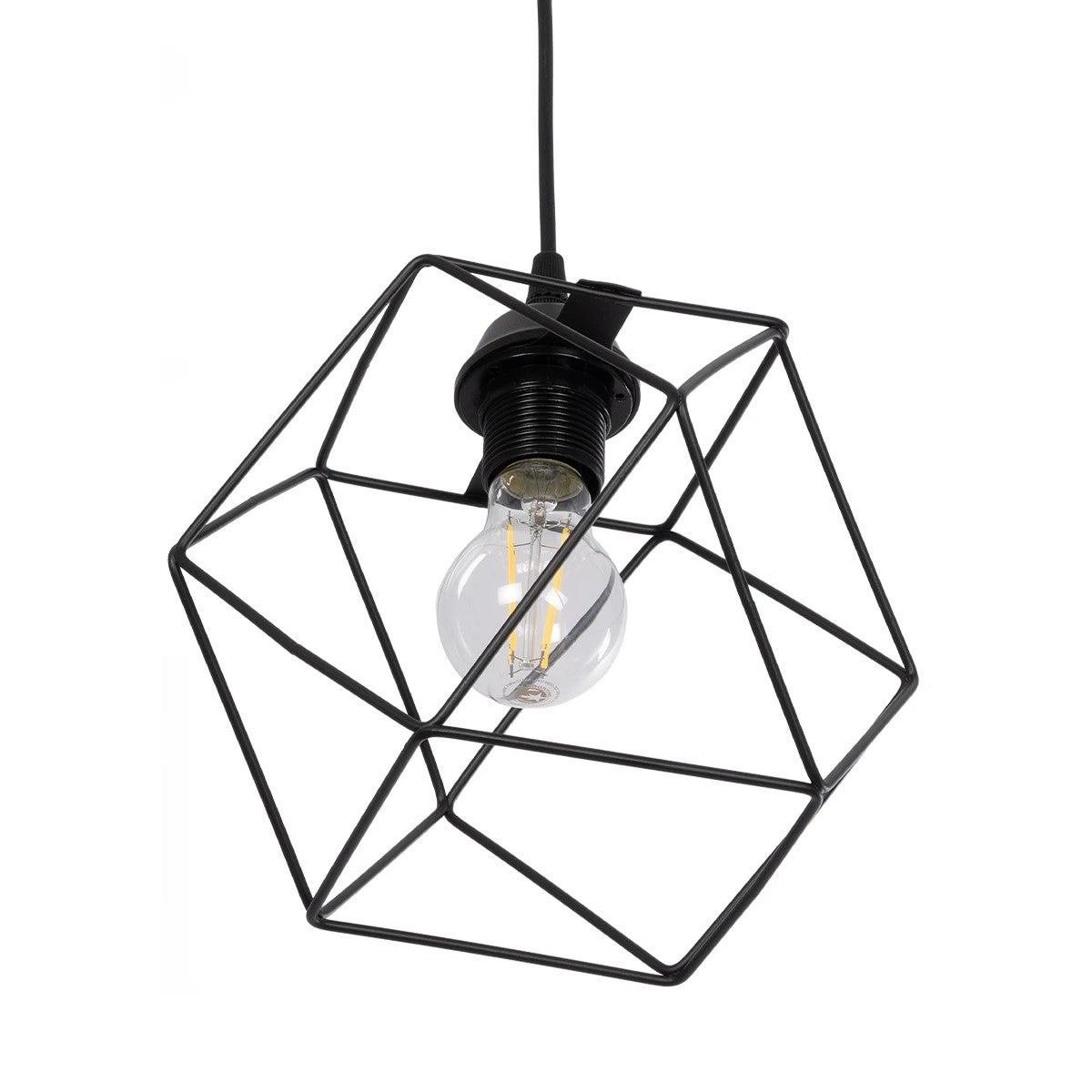 GLOBOSTAR® SOLIS 201-0045 Vintage Κρεμαστό Φωτιστικό Οροφής με Ντουί 1 x E27 AC 220-240V IP20 - Μαύρο - Μ25 x Π25 x Υ24cm