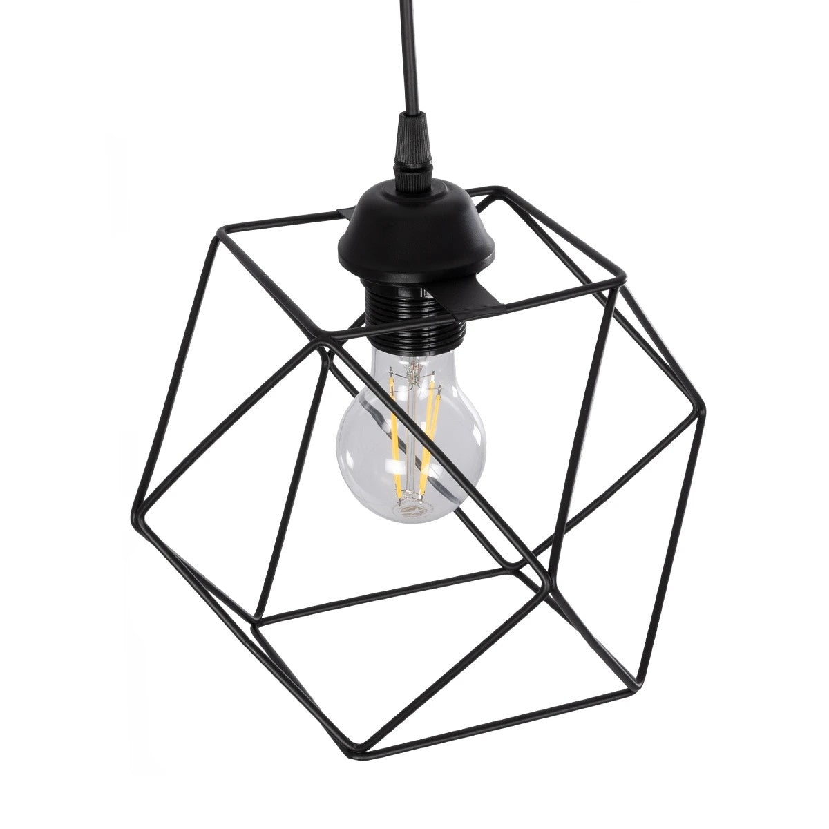 GLOBOSTAR® SOLIS 201-0045 Vintage Κρεμαστό Φωτιστικό Οροφής με Ντουί 1 x E27 AC 220-240V IP20 - Μαύρο - Μ25 x Π25 x Υ24cm