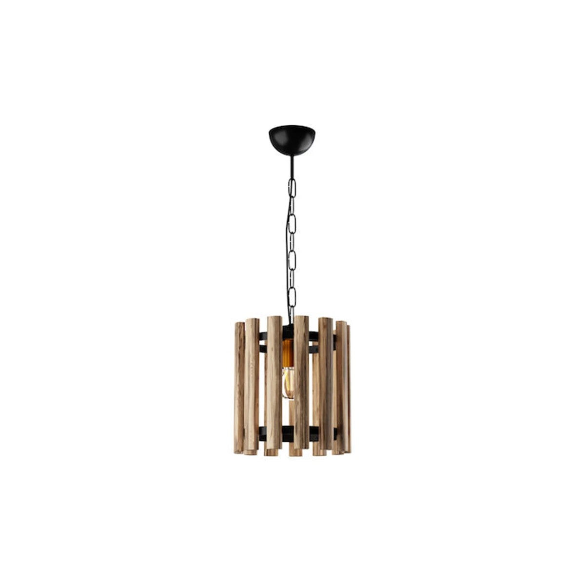 GloboStar® PRISMON 201-0061 Vintage Κρεμαστό Φωτιστικό Οροφής Πλέγμα Μονόφωτο 1 x E27 IP20 Καρυδί Ξύλο με Μαύρο Μέταλλο - Μ25 x Π25 x Υ65cm - ledmania.gr